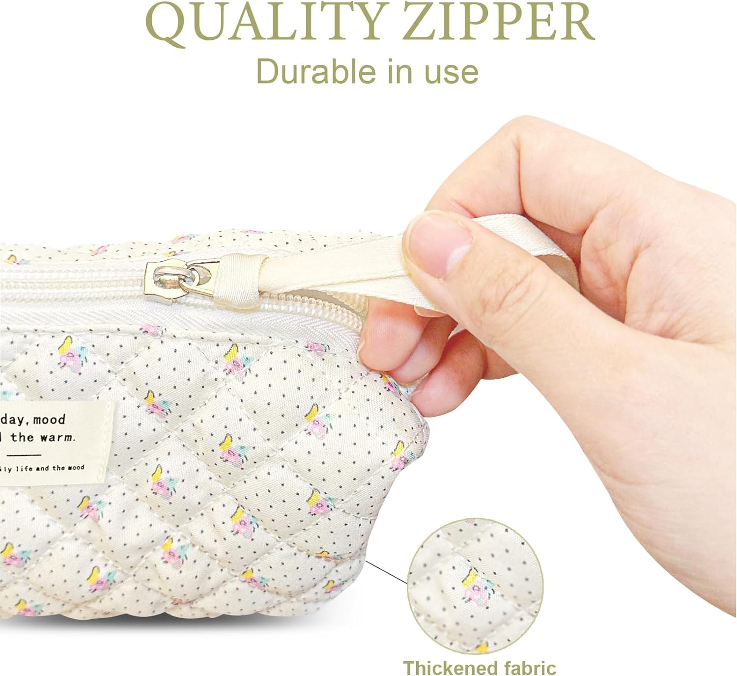 FYL 2Pcs Quilted Makeup Bag, Travel Makeup Bag, Floral Coquette Large Make up Bags (Classic Floral 2Pcs) image number 4