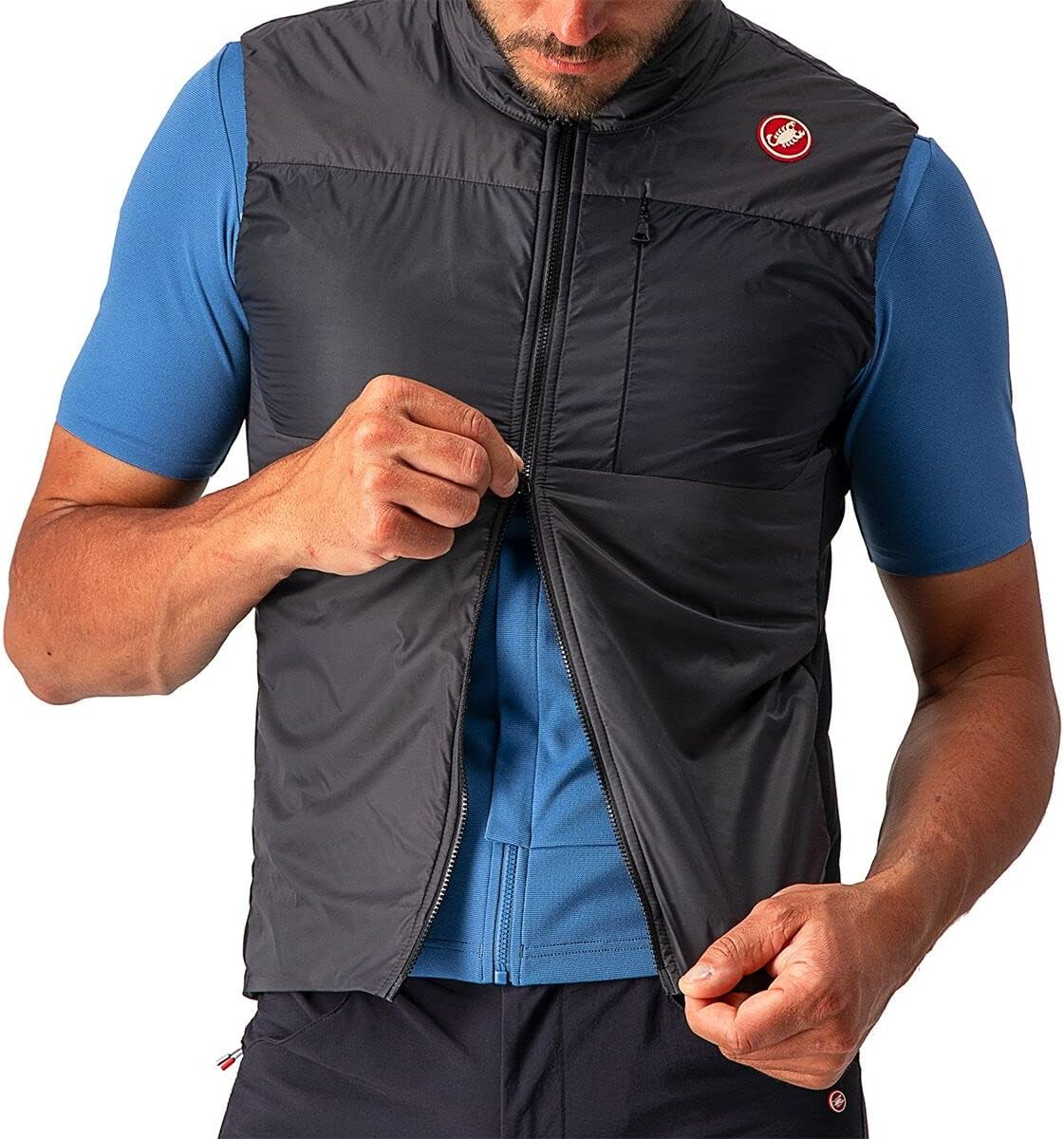 Castelli Men'S Unlimited Puffy Vest Sports, Light Military Gray/Dark Gray-Brilliant Orange, L image number 2