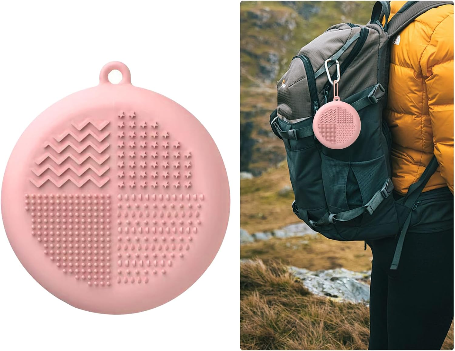 Reayou Silicone Makeup Sponges Case, 2 PCS Holder and Cleaner 2 in 1 for round Triangular Powder Puff, Travel Beauty Facial Blenders Pouch Cosmetic Bag Portable Wash Tools Home Salon Pink Beige image number 6