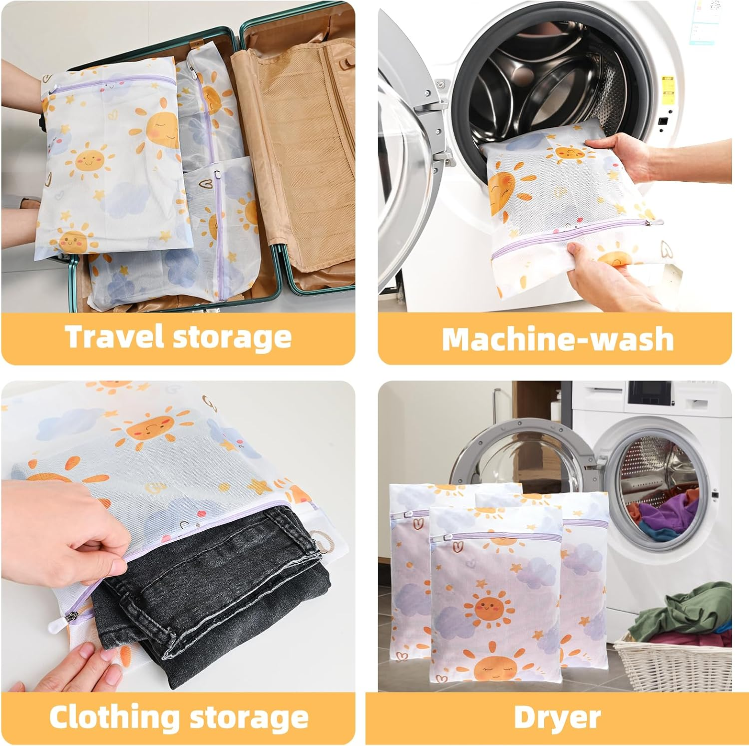 3Pcs Durable Mesh Laundry Bag, Durable Laundry Bags with Premium Zipper (Sunny) image number 6