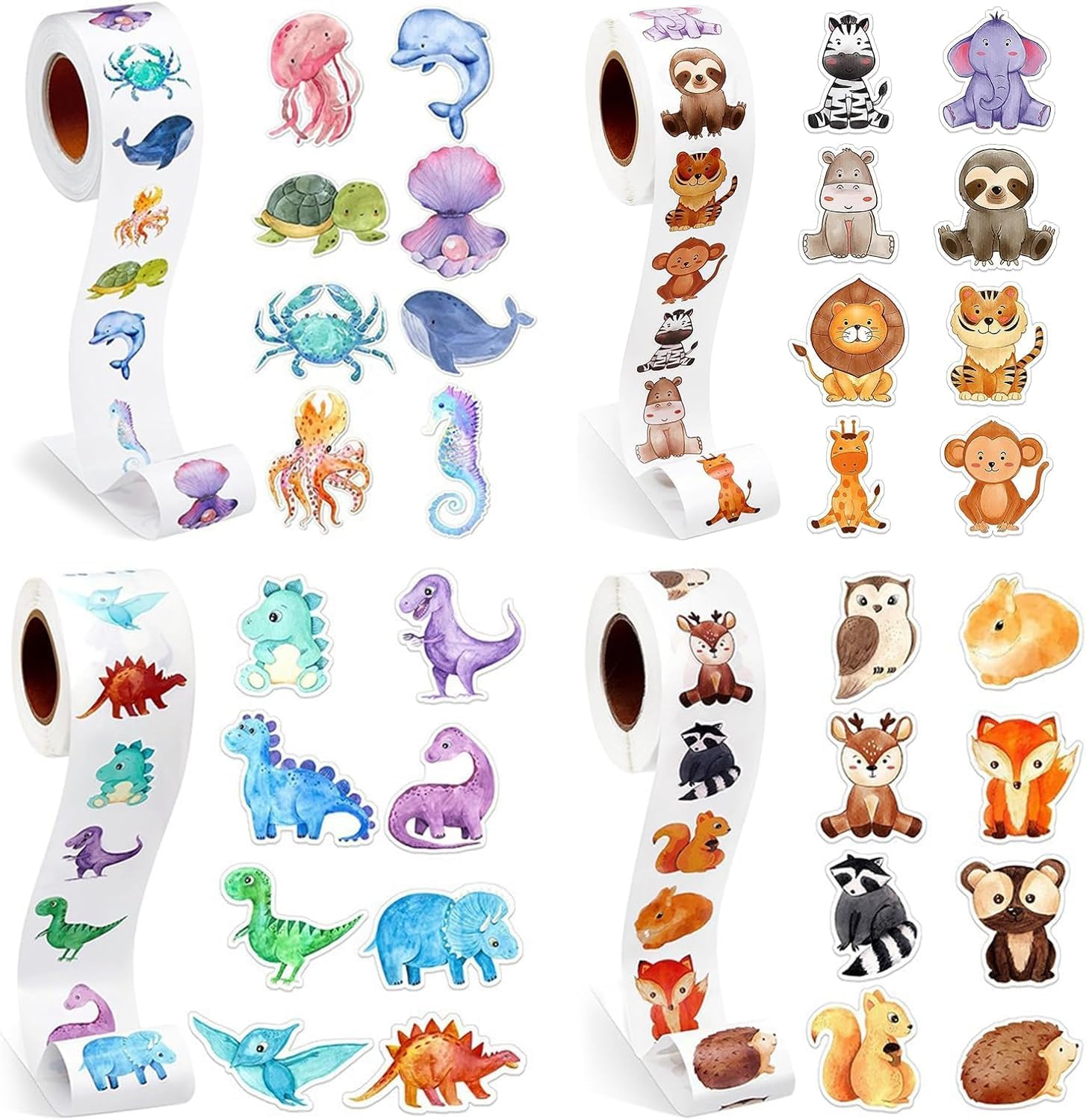 YJSPARKK 2000Pcs Animal Stickers for Kids,4 Rolls 1 Inch round Cartoon Animals Praise Stickers,32 Designs Dinosaur/Ocean/Forest Animal Sticker for Toddlers Kid, Home School Teacher Supplies image number 5