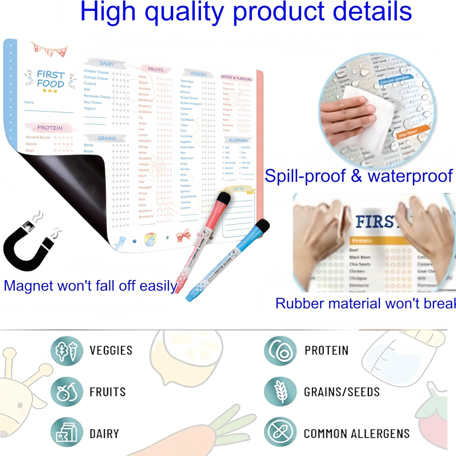 Baby First Food Tracker Fridge Magnet Whiteboard Daily Food Log Dry Erase Activity Poster image number 5