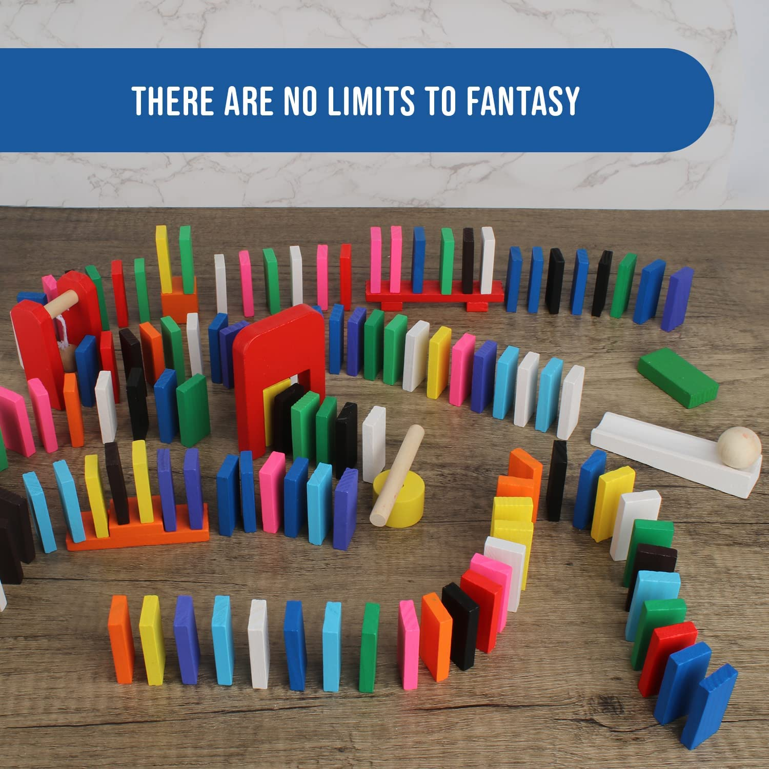 Calmado - Dominos, 370 Pcs Dominos Set, Kids Toys Made from Wood, Wooden Domino Party Edition XXL Set + Bag+ Instruction Manual + Accessories