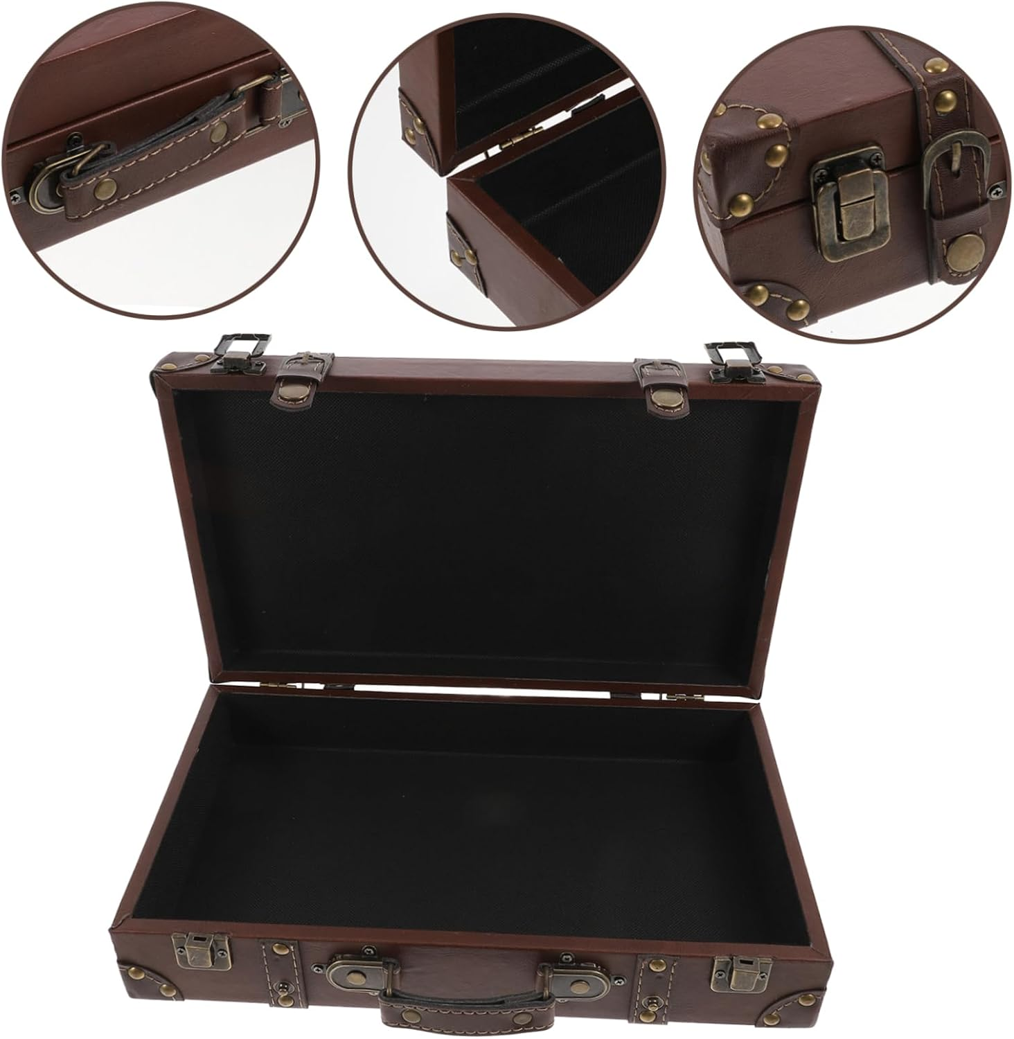 MINAOLULUS Vintage Style Leather Suitcase Decorative Trunk Small Brown Antique Luggage Box for Boutique Display Photo Props and Home D&eacute;cor Storage image number 2