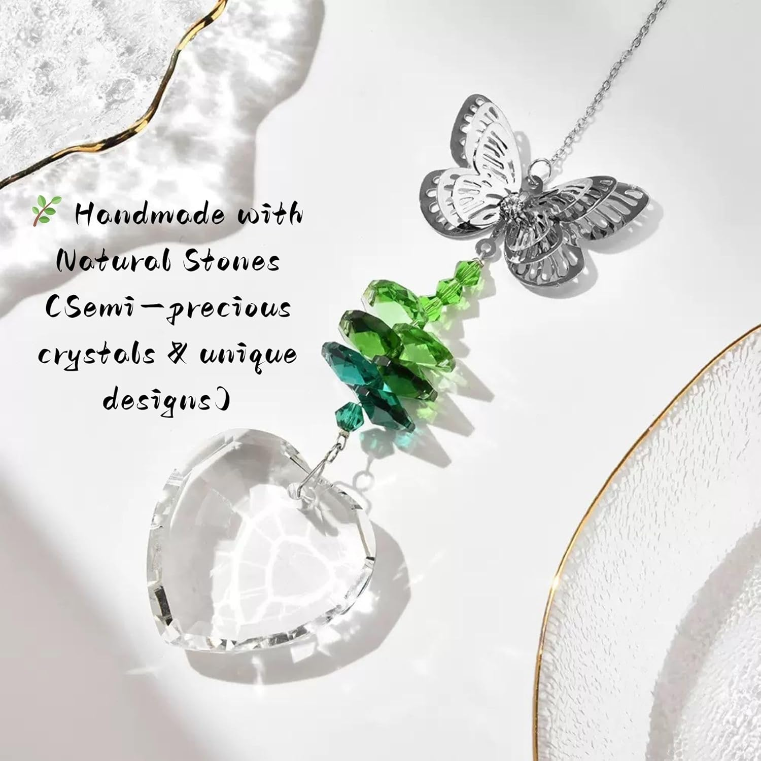 Crystal Sun Catcher for Car, Car Charms Rear View Mirror, Butterfly Hanging Ornamentcar Sparkling Crystal Prism Decor, Cars Accessories for Women image number 3