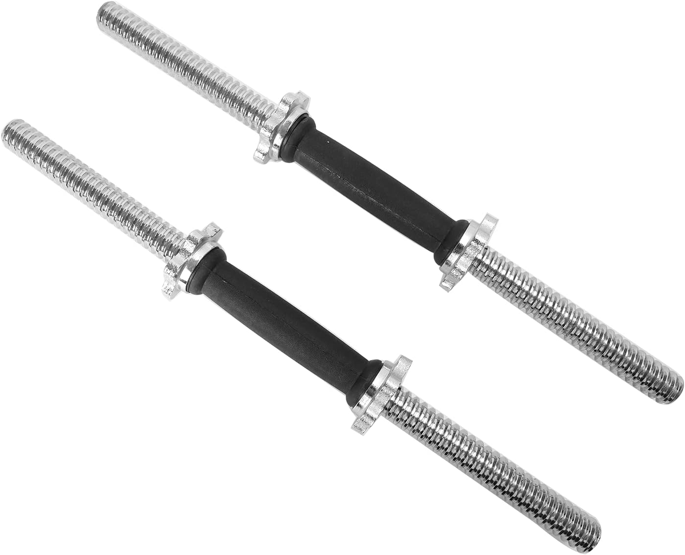 Threaded Dumbbell Rubber/Chrome Handles 1 Inch Pair, Adjustable Dumbbell Bar Handles, Fits Standard Weight Plates with 1&rdquo; Diameter, for Gym Workouts, Exercise, Weightlifting, Sold in Pair