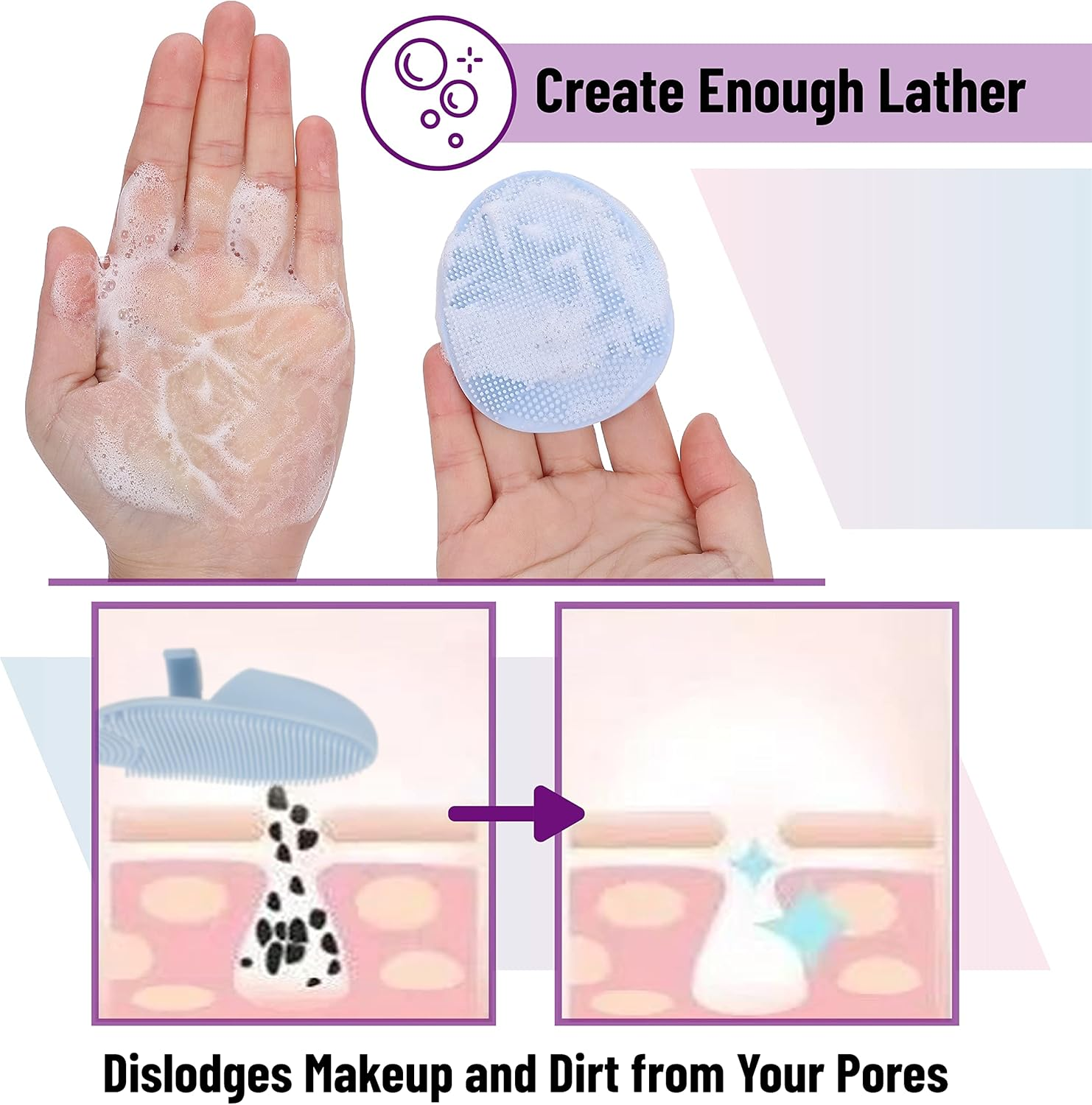 Slick- Silicone Facial Cleansing Brush, 4 Pack, Silicone Face Scrubber Exfoliator image number 3