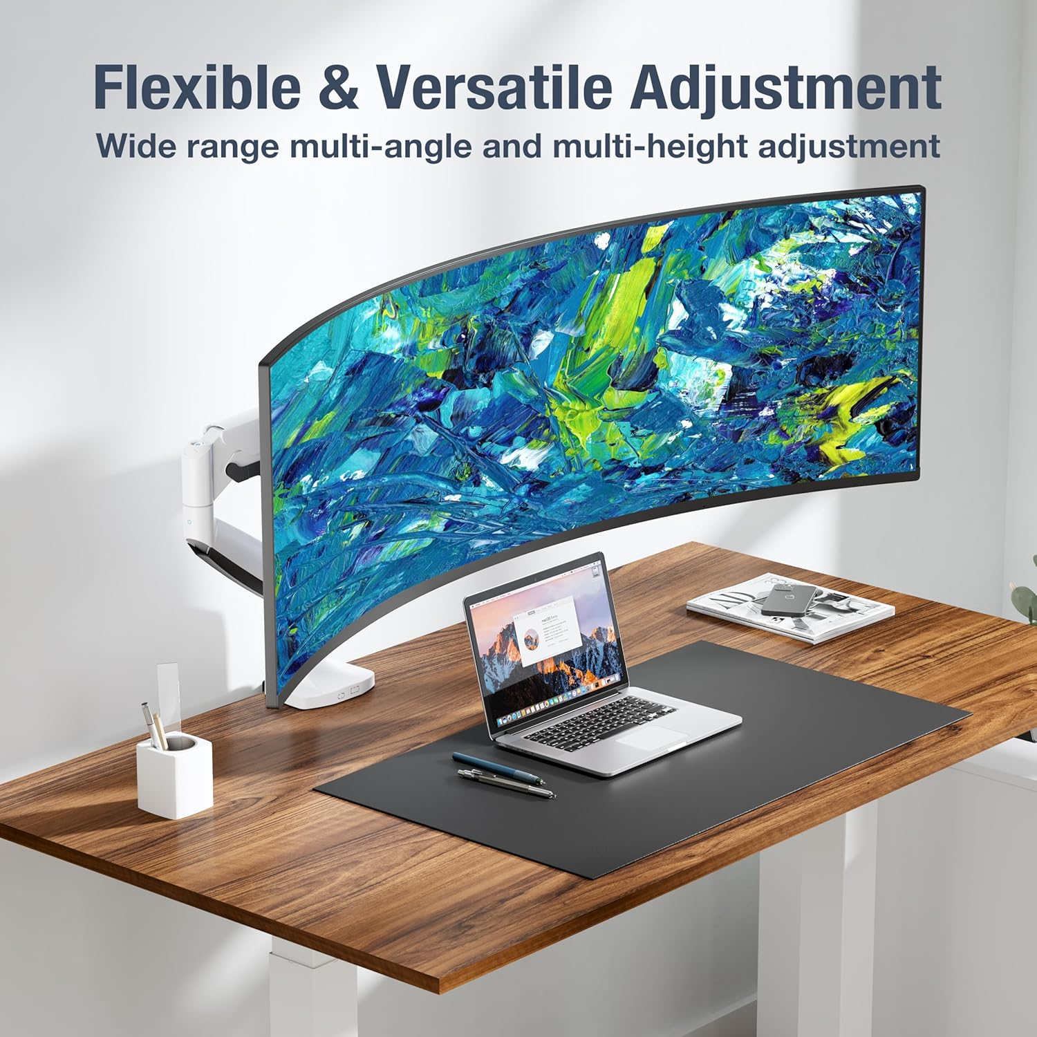 AVLT Single Monitor Arm Desk Mount for 17"-45" Ultrawide Screens, Full Motion Adjustable Height, Swivel, Tilt, Rotation, VESA Compatible with Cable Management (White) image number 6