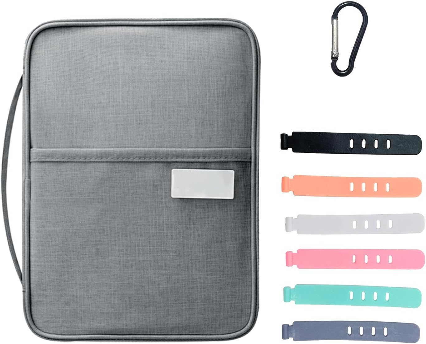 TAFACE 1 Passport Holder with 6 Cable Ties and 1 Carabiner, Practical Card Holder, Waterproof Passport Cover, Travel Document Case, Suitable for Credit Card Storage, Train Tickets (Grey), Gray, 25,5 * 18,5 * 2 Cm, Casual