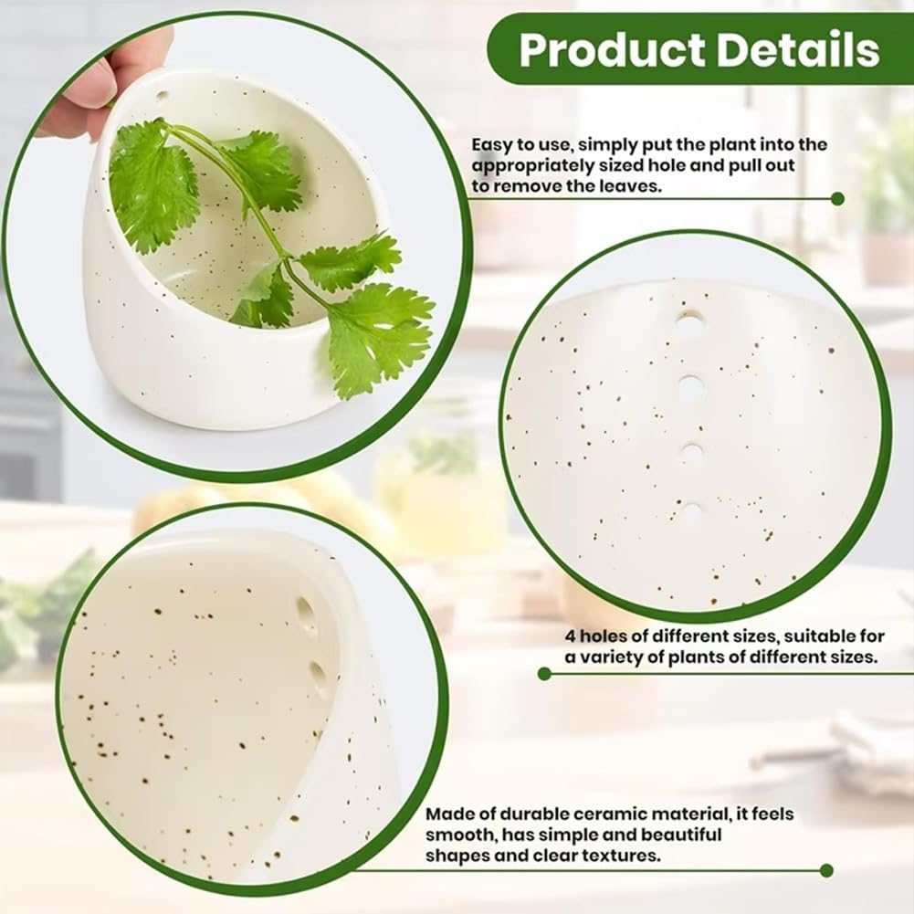 Herb Stripper Bowl, Herb Tool Stripper Bowls, Multipurpose Pottery Herbs Stripper Quick Separating Leaves and Stems, Kitchen Gadgets for Salads Cooking and Meal Prep(Green Glaze) image number 1