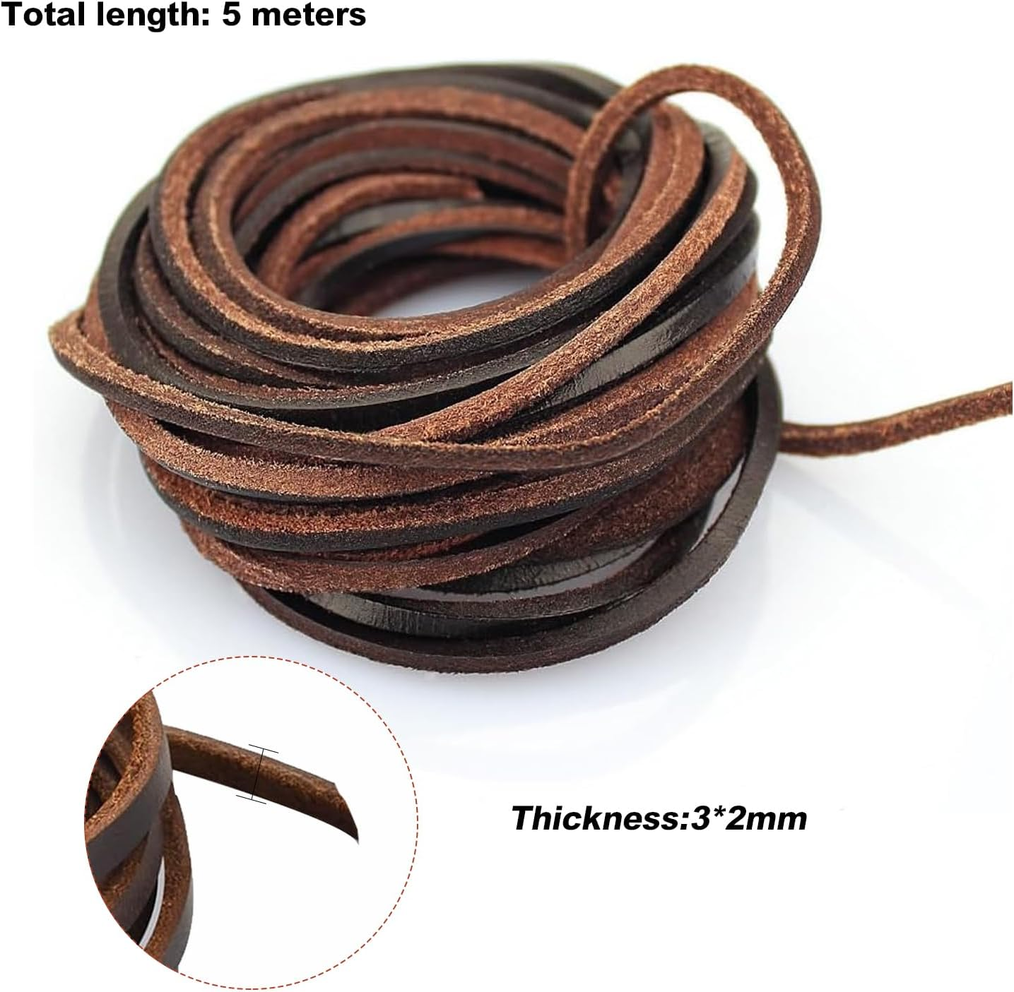 5M Braided Leather Cord,Cowhide Rope Necklace Cord,Flat Genuine Natural Laces,Dark Brown Leather Straps for Crafts Jewelry Making, Craft Bracelets, Necklaces, Braiding, DIY Projects image number 2