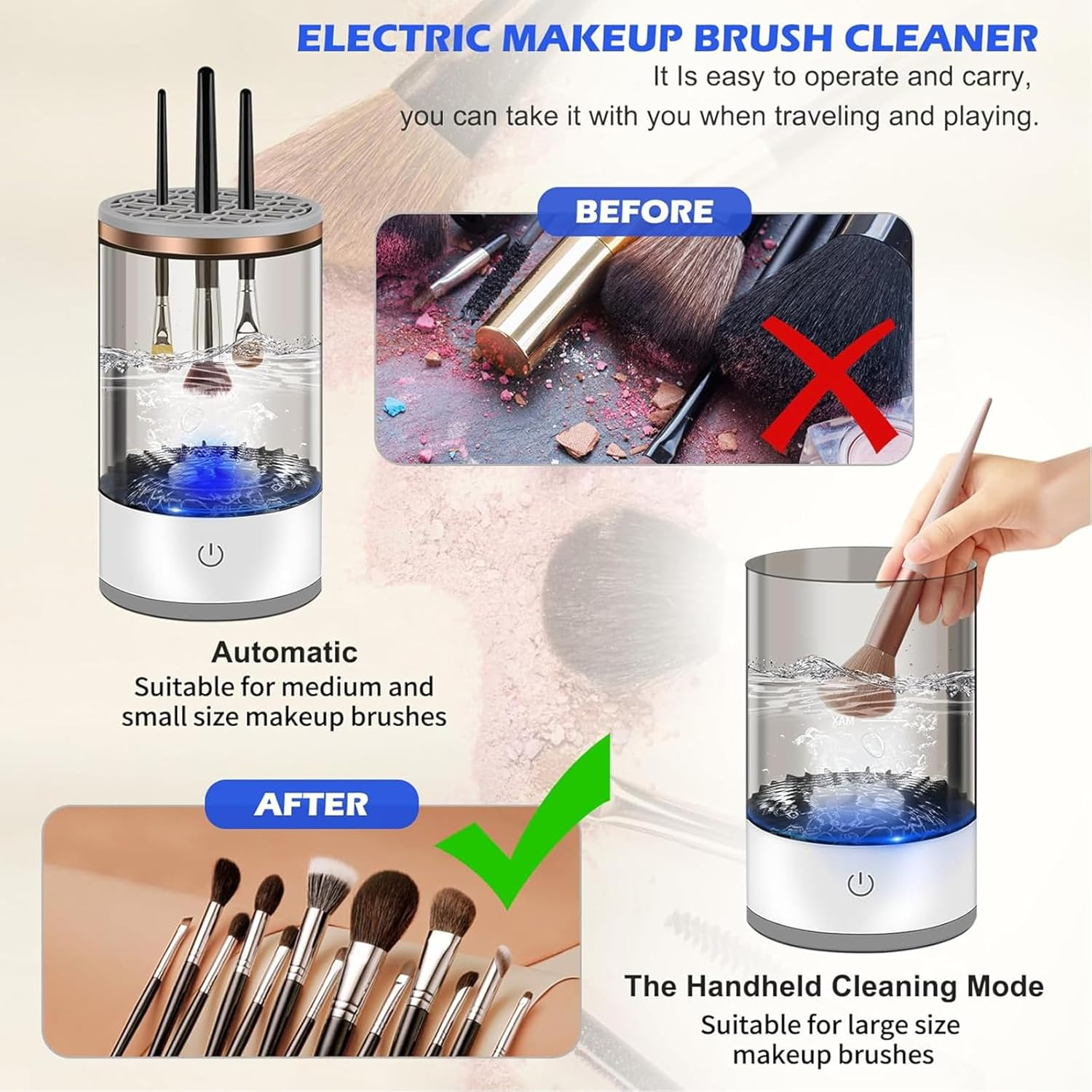 Annuoyi Electric Makeup Brush Cleaner,Automatic Spinning Cosmetic Brush Cleaner Machine with Brush Clean Mat USB Charging,For All Size Beauty Makeup Brushes Set image number 3
