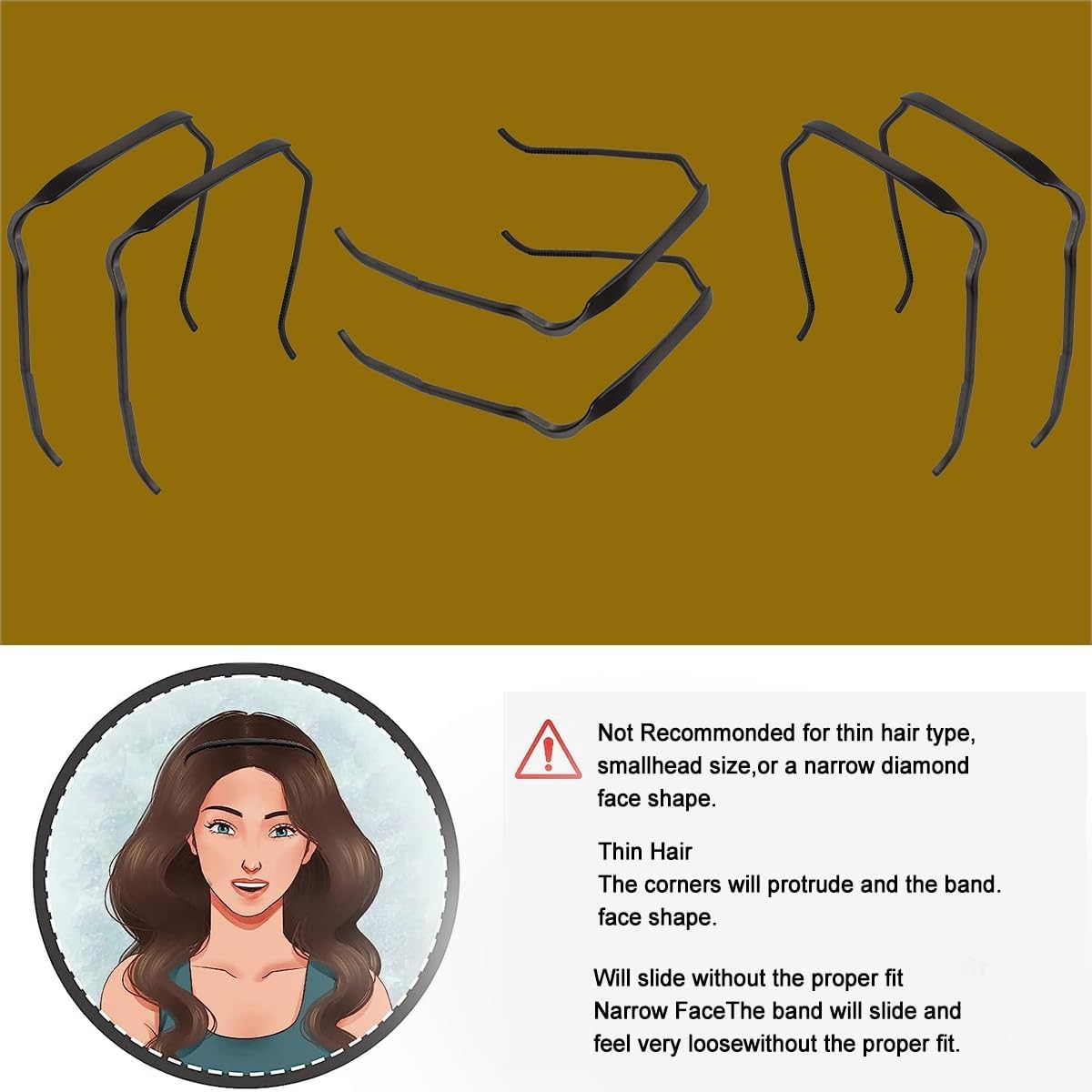 4Pcs Square Headband,Fashion Sunglass Headbands,Invisible Hair Hoop,Curly Thick Hair Hairstyle Fixing Tool for Women Men(Black, Gold, ONE SIZE) image number 6