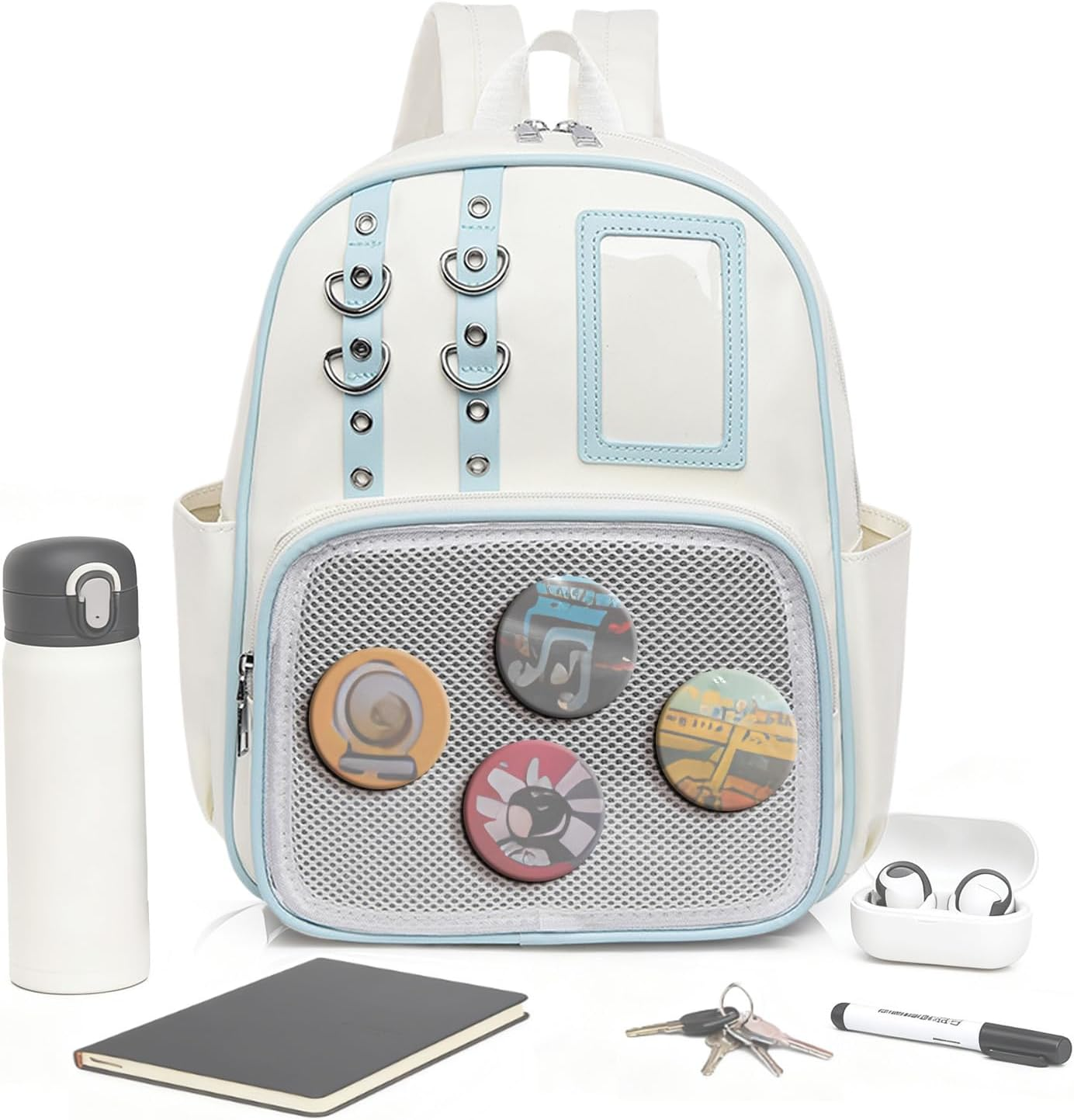 PU Bag,Aesthetic Storage Pouch with Pin Board | Pin Display Bag,For Work Fitness Everyday Sports Travel Luggage Hiking Comic Con Outdoors