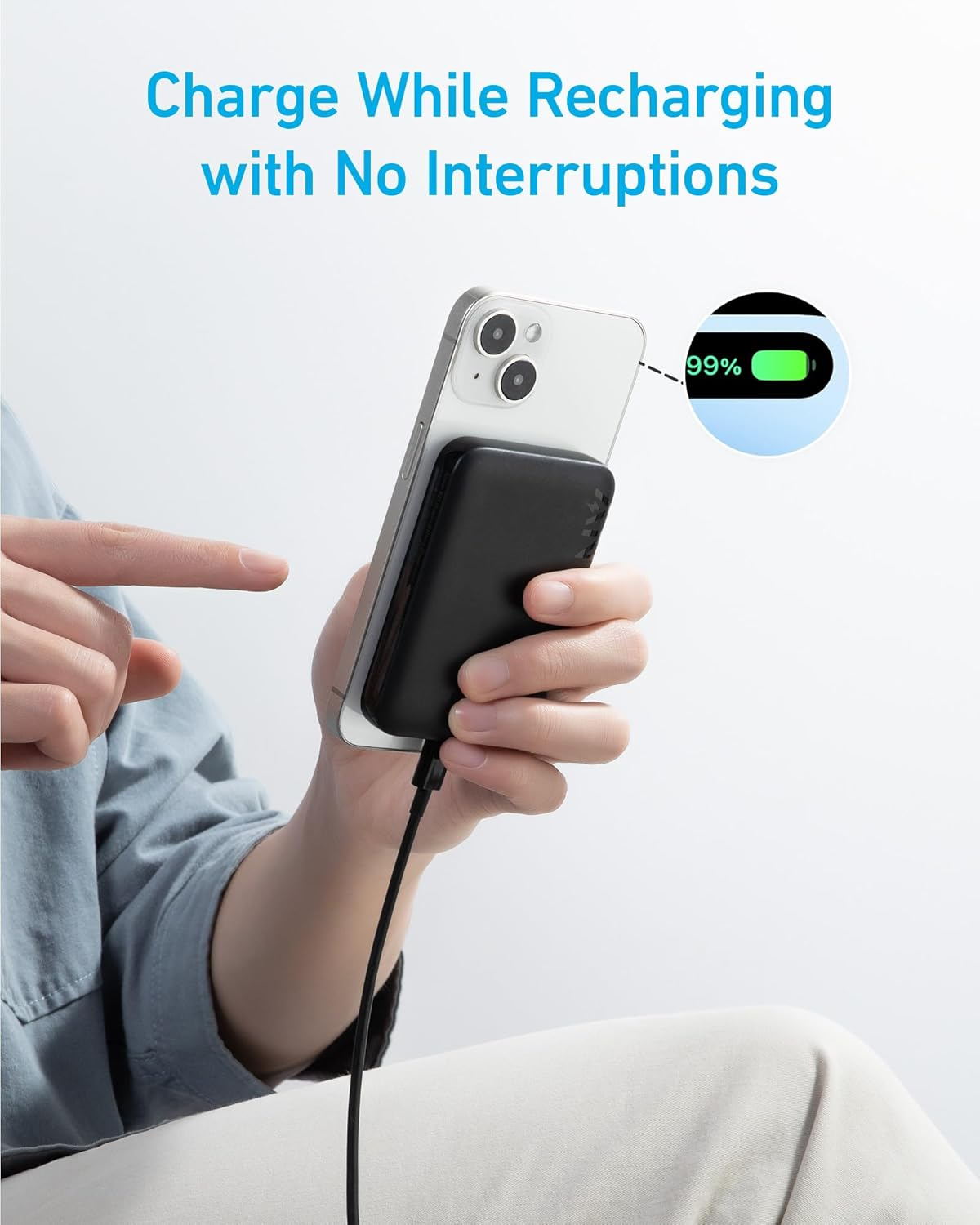 Anker for Magsafe Powerbank, 321 Maggo Battery (Powercore Magnetic), 5,000Mah Magnetic Wireless Portable Charger, Compatible with Iphone 16/16 Plus/16 Pro/16 Pro Max, Iphone 15/14/13/12 Series（Black） image number 1