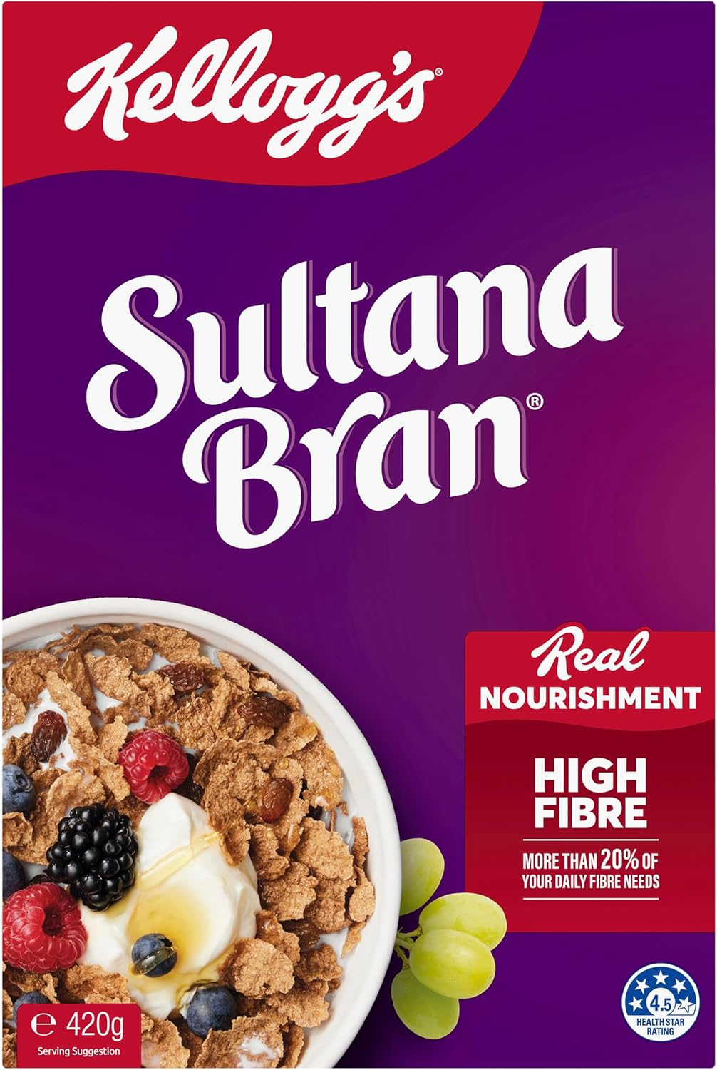 Kellogg'S Sultana Bran High Fibre Breakfast Cereal, 420G image number 2