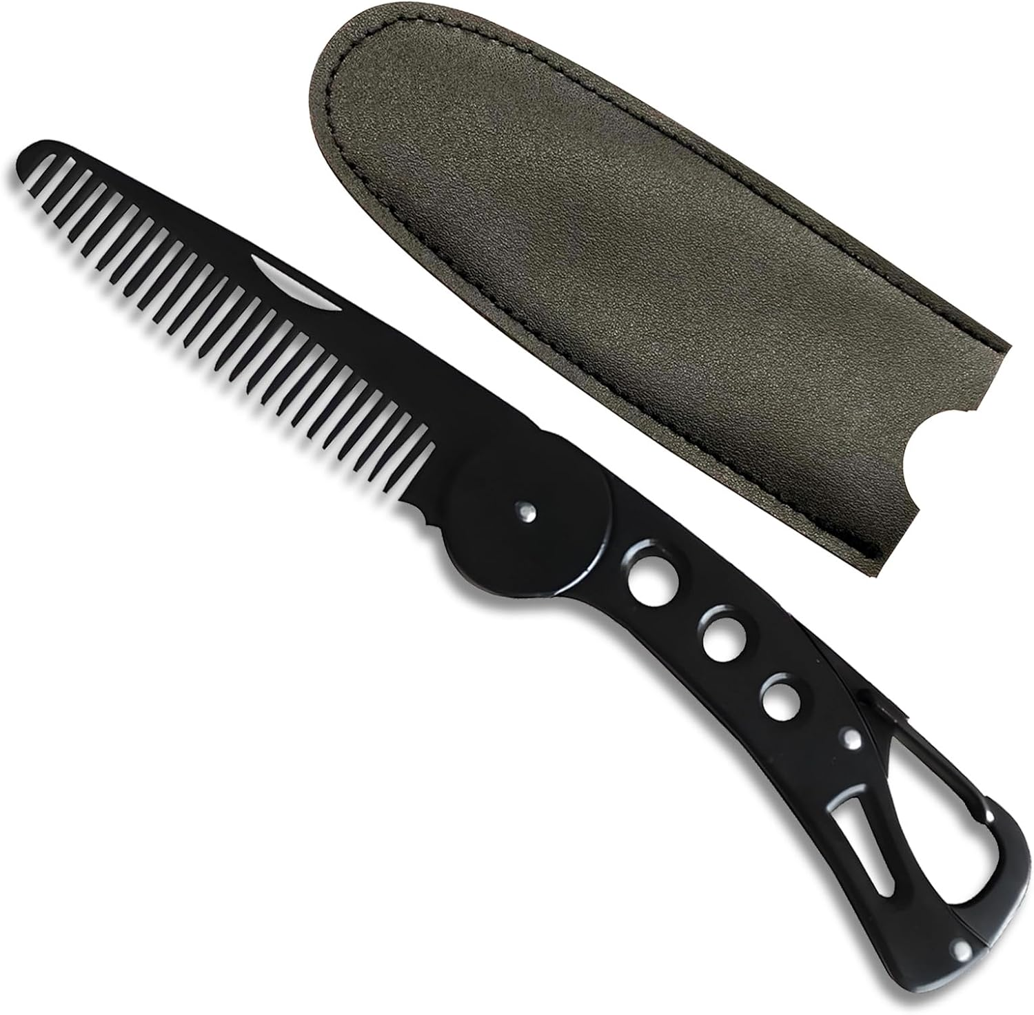 Kootinn Stainless Steel Folding Beard Comb - Portable Multifunction anti Static Comb with Leather Cover for Men Grooming, Combing Hair, and Mustache Styling image number 3