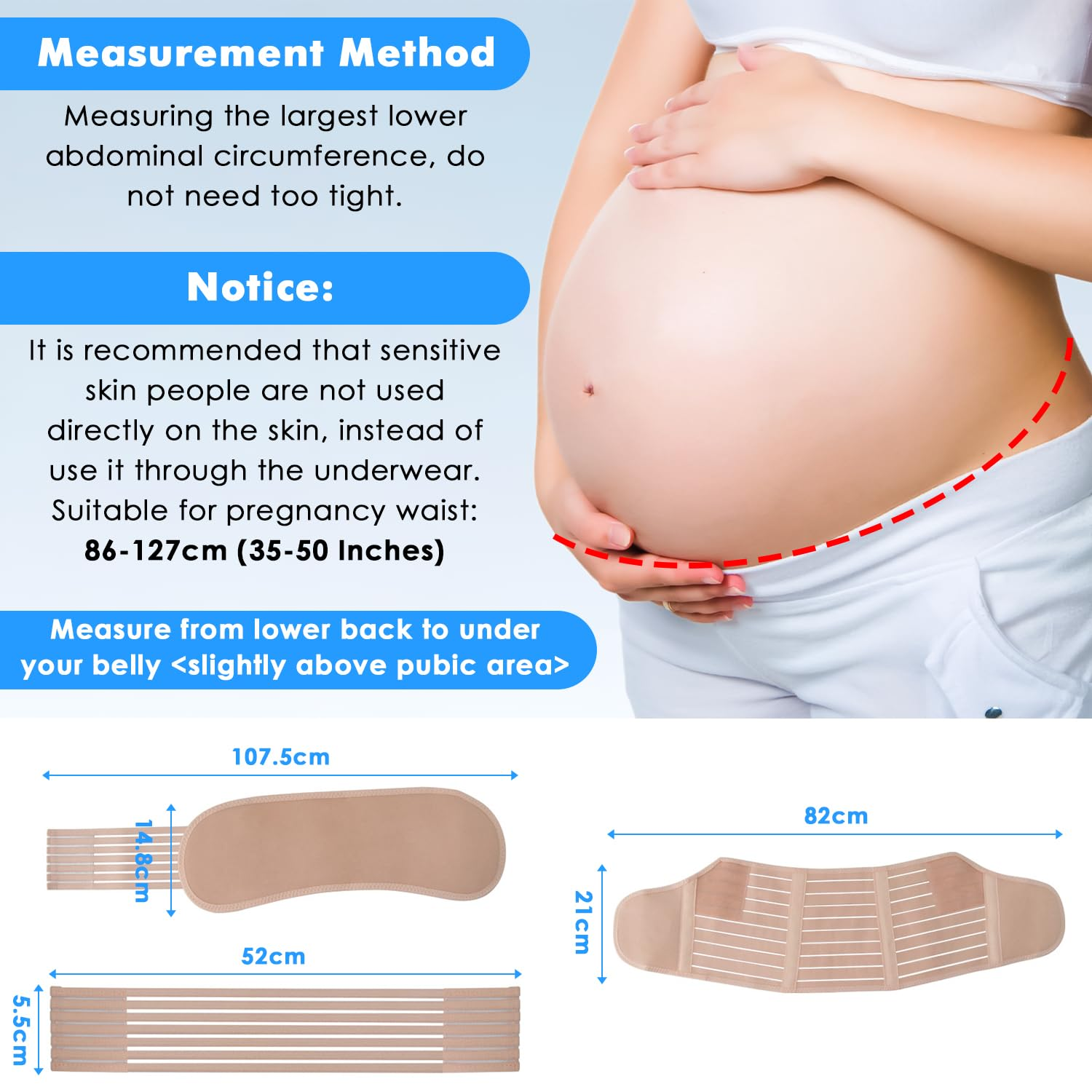Yakiter Maternity Belt, 3 in 1 Pregnancy Belly Support Band, Waist/Back/Abdomen Band, Breathable Mesh, Gentle Compression, Ultra Soft, Pain Relief (Beige) image number 6
