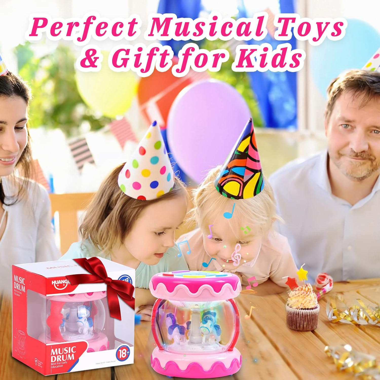 Fimeetoy Baby Toys for 18 Months+ Unicorn Carousel Rotating Projector Light up Toy with Music, Early Learning Musical Toy for Girls Boys (Pink) image number 1