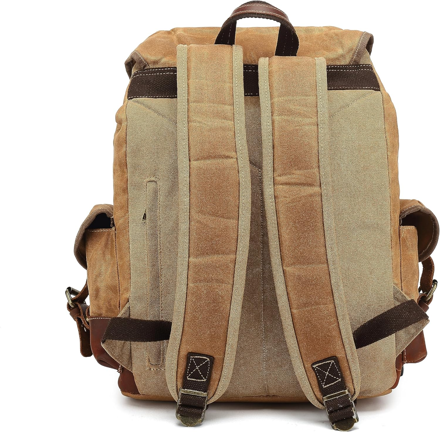 Jahomieo Canvas Backpack, Casual Vintage Leather Rucksack 15.6" Laptop Backpacks for Men Women Traveling Hiking - Khaki image number 5