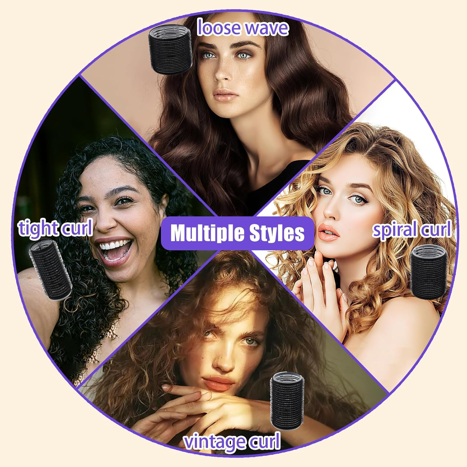 37-Piece Hair Rollers Set, Self-Adhesive Hair Rollers, Black Hair Rollers with 4 Sizes 60 Mm, 48 Mm, 36 Mm, 25 Mm, Jumbo Curlers with 20 Clips and 1 Comb for Long Medium Short Hair image number 3