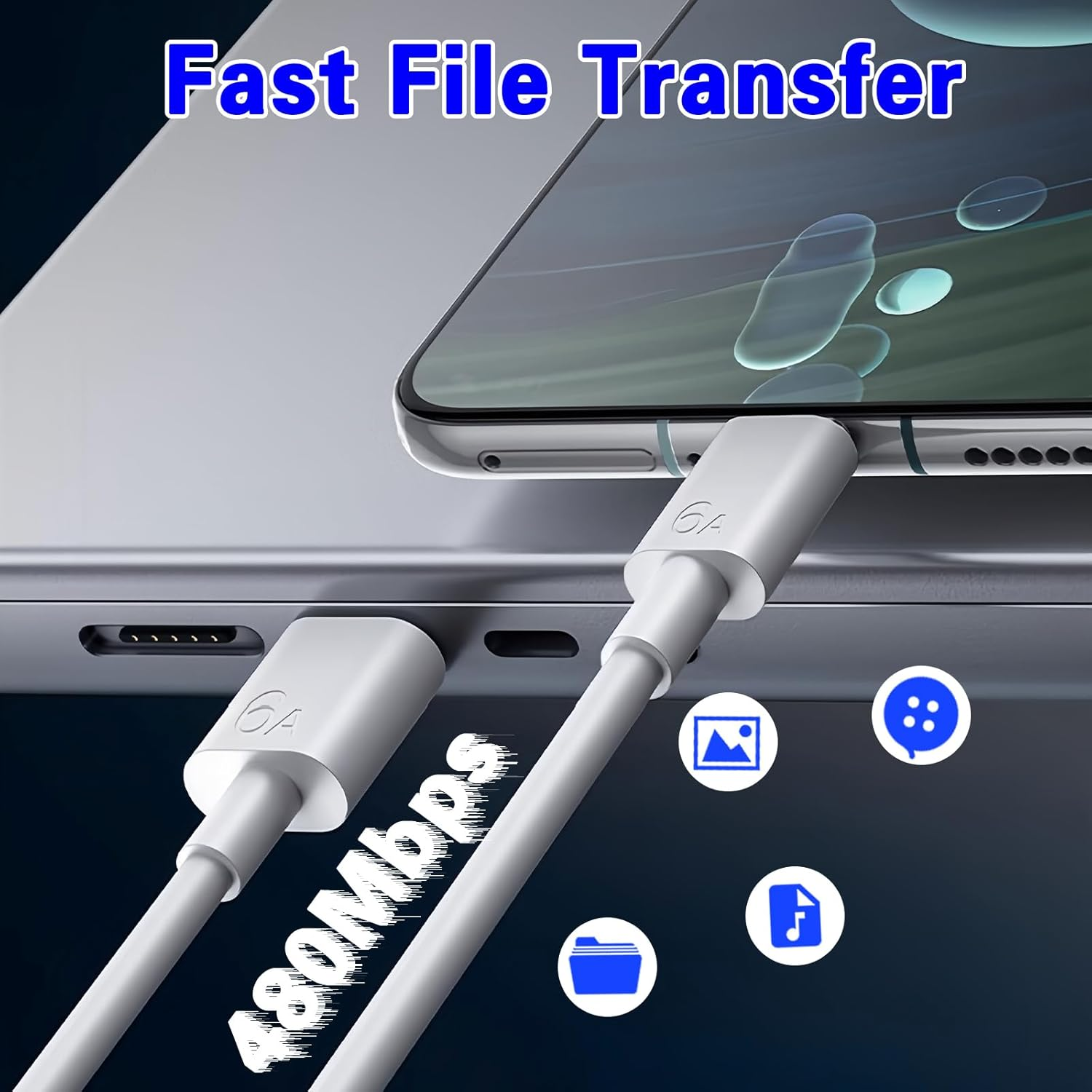 5Pack USB a to C Cable 60W【5 * 1M】 Fast Charging 6A Quick Charger Cord, Compatible with Iphone 17/16/15,Samsung Galaxy S10 S9 S8 Plus, Note 10 9 8, LG V50 V40 G8 G7 (White) image number 6