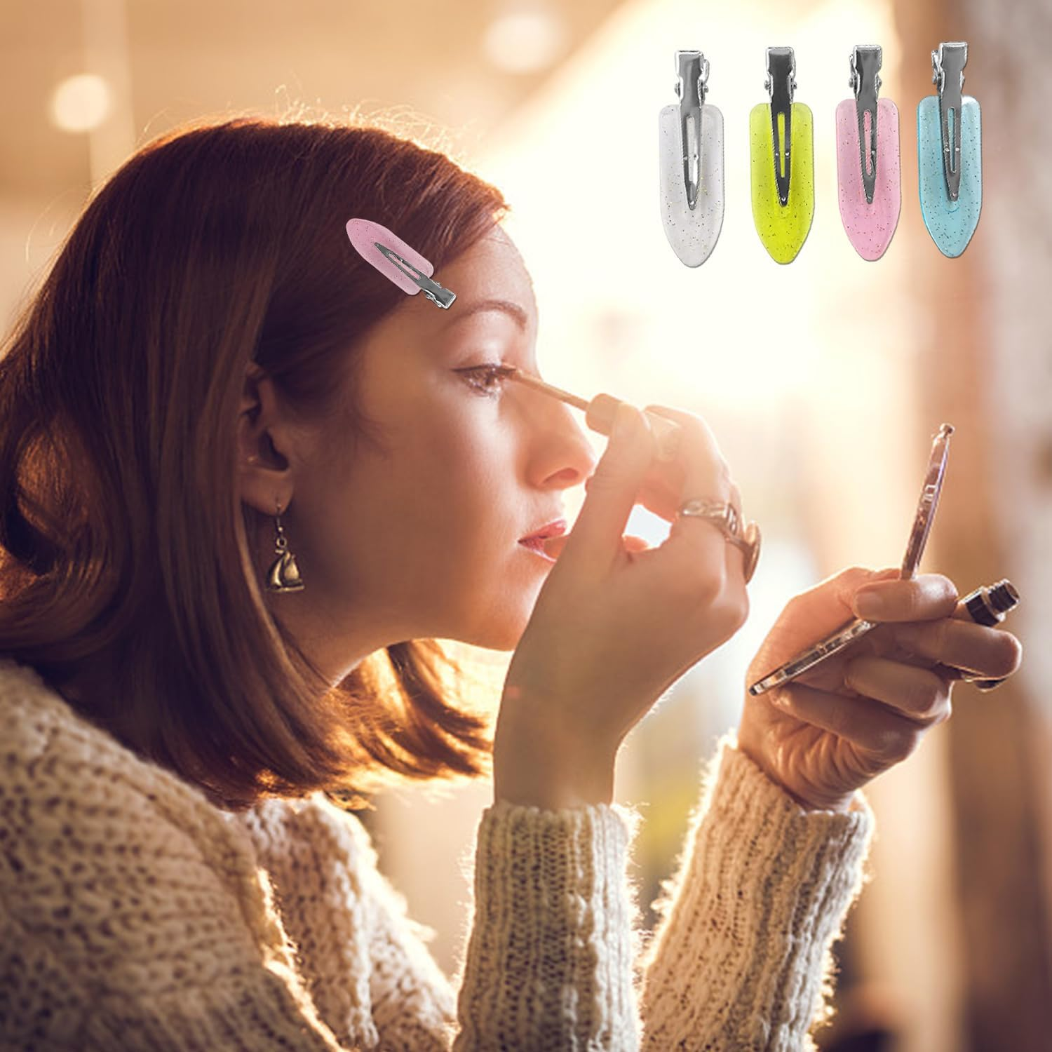 Pack of 20 Colourful Hair Clips, Transparent Glitter Hair Clips, Cartoon Cute Clips, Candy Colour Bang Clips, Simple Girls' Hair Clips, Hairstyle Decorations. image number 2