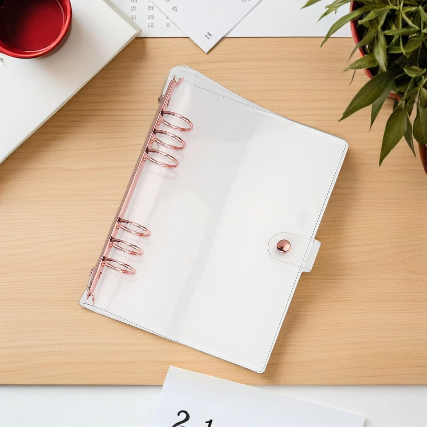 SHERCHPRY A5 Loose-Leaf Notebook Cover 6-Ring Binder PVC Rose Gold Refillable Notepad Cover Portable for Student Office Supplies image number 2