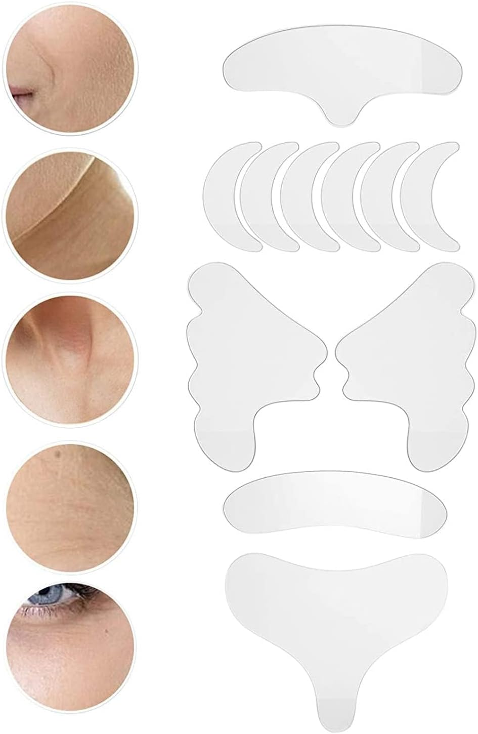 Limcryspp 11Pcs Face Wrinkle Patches Remover Strips Reusable for Forehead Eye Mouth Upper Lip & Chest Transparent Silicone Facial Anti-Wrinkle Face Pads Silicone (11Pcs) image number 3