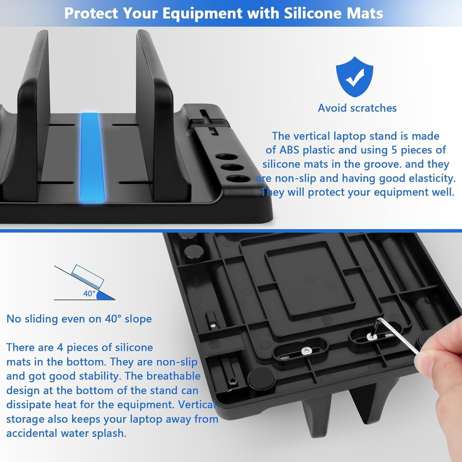 Vertical Laptop Stand Holder, ABS Organizer with Adjustable Dock, 3/4 in 1 Design Extra Storage Space-Saving, Sturdy Laptop Computer Holder for PC, Macbook, Mini PC, Ipad (Black-1 Slot) - Silver-1 Slot image number 2