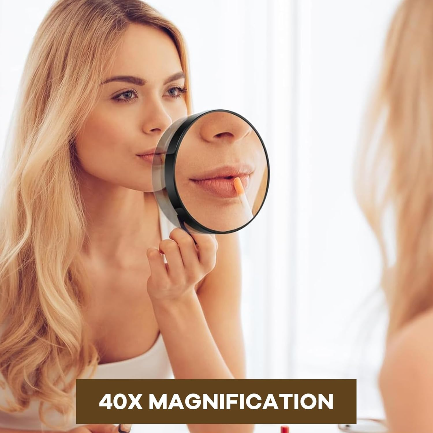 40X Magnifying Mirror with 2 Suction Cups, 9 Cm Compact Makeup Mirror & Slant Tweezers, Portable for Travel, Black image number 5