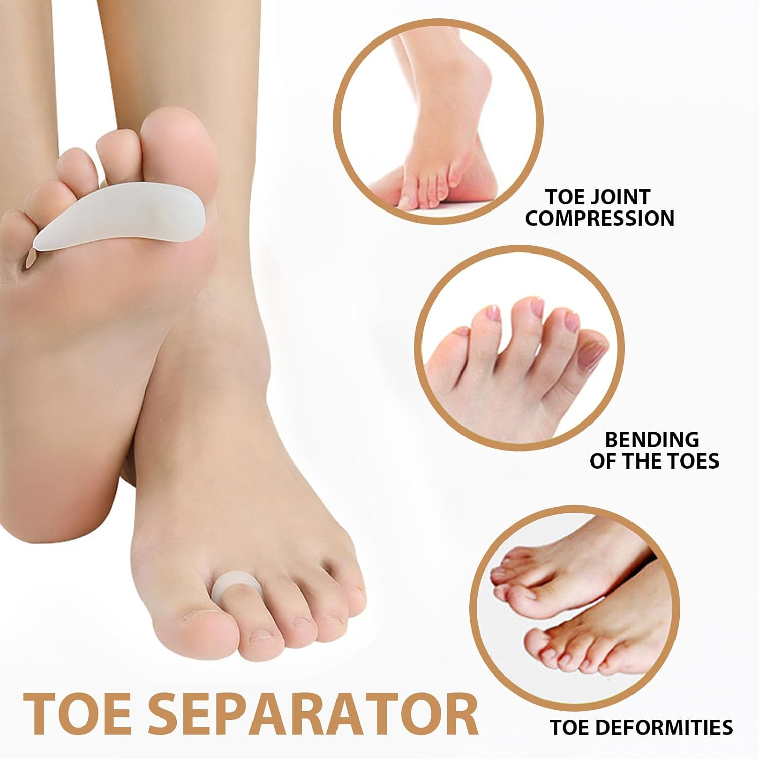 8 Pcs Hammer Toe Cushion & Gel Pads Corrector - Soft Grade Toe Separators for Claw & Mallet Toe Relief, Left & Right Foot Gel Support Crest Cushion, Bunion Pain Relief & Toe Straightener(Beige/White) image number 4