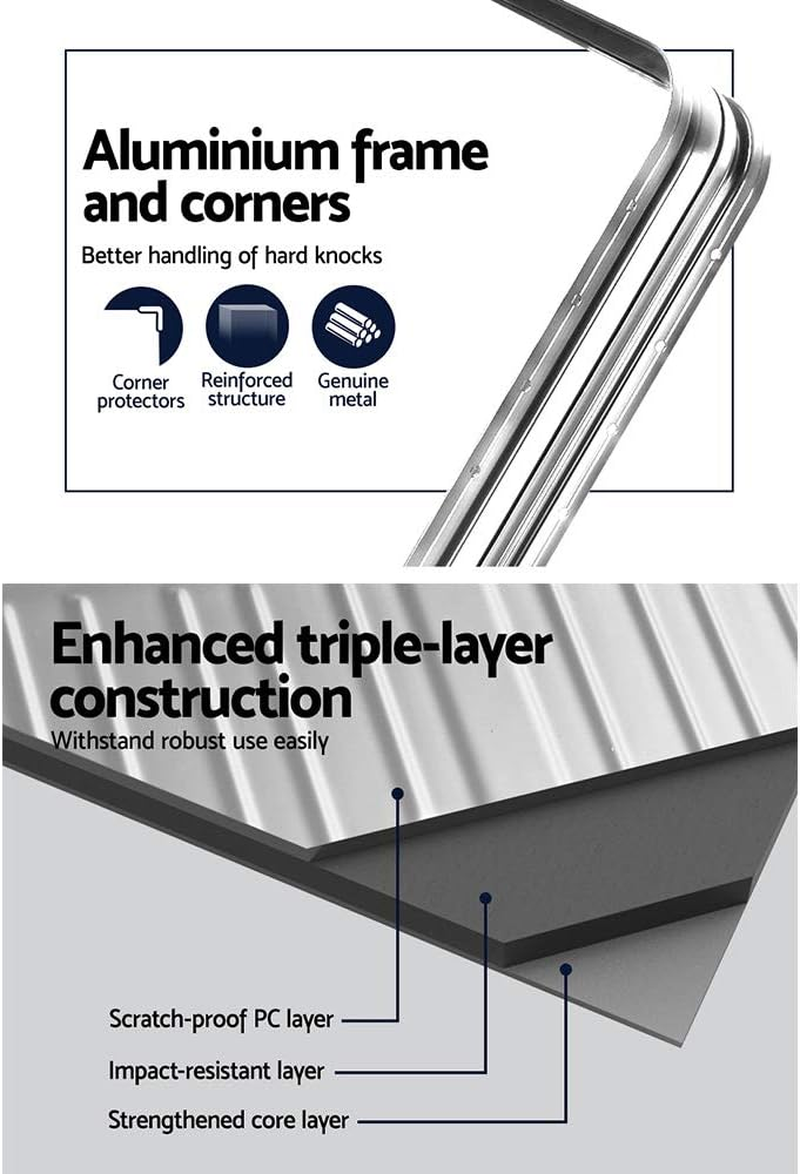 Wanderlite Luggage Set 28" Silver Suitcase Hand Luggages Travel Hard Case Hardside Shell Trolley, Carry on Bag Rolling Lightweight, TSA Lock Aluminium Frame - Silver image number 2