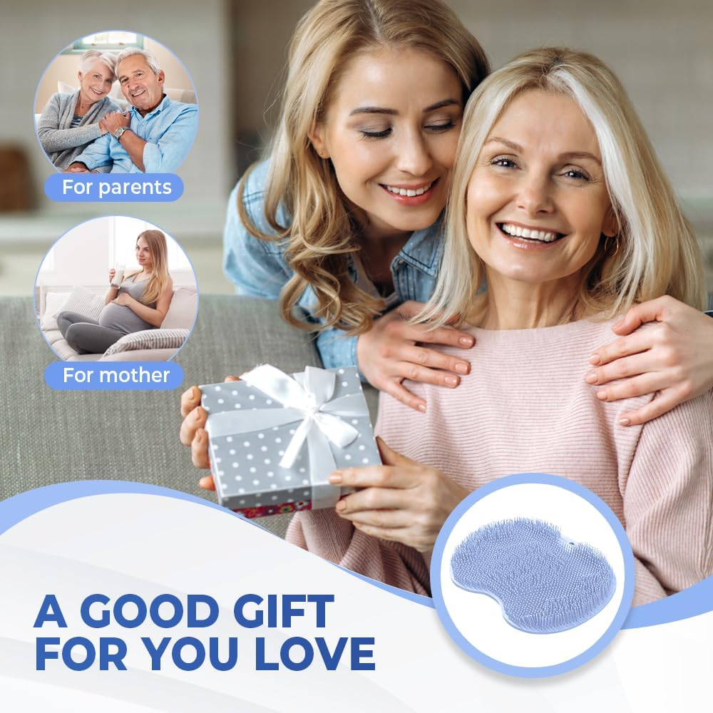 Shower Foot Scrubber Mat with Non-Slip Suction Cups, Foot Back Cleaning Pad Back Washer Exfoliating Bath Wash Pad, Non Slip Bathtub and Shower Mat with Suction Cups and Drain Holes (Grey) - Green image number 4