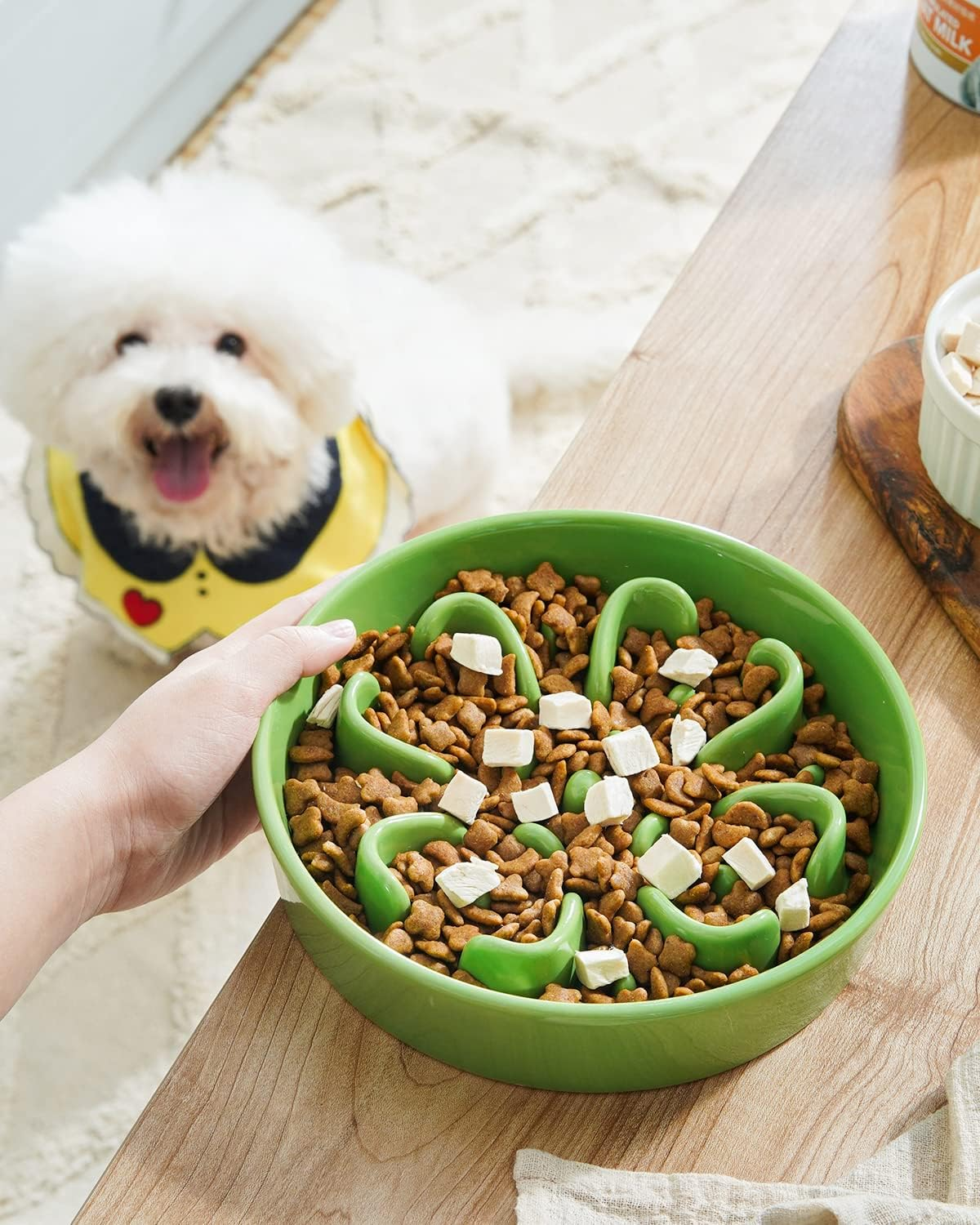 LE TAUCI Slow Feeder Dog Bowls Ceramic, 1.5 Cups Dog Food Bowl, Puppy Slow Feeder Dish for Fast Eaters, Clover Green image number 2