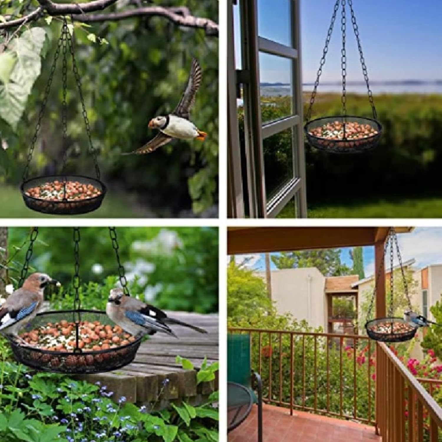 WADY 1Pcs Hanging Bird Feeder, Bird Feeder Hanging for Garden Yard outside Hanging Bird Feeder Tray Metal Mesh Platform Feeders for Birds Outdoor Garden Decoration (Black) image number 2