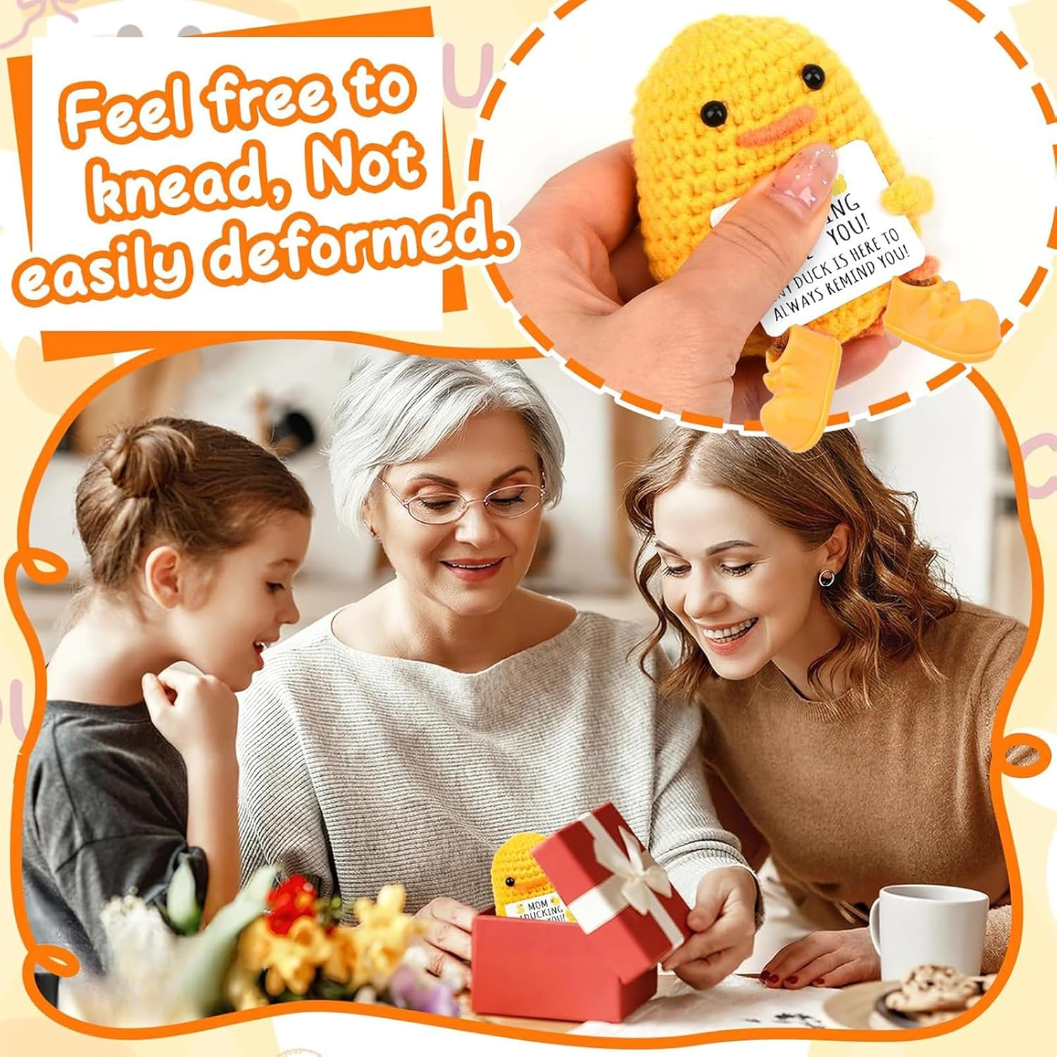 Long Legged Cute Support Duck Gifts &ndash; Handmade Crochet Knitted Positive Funny Doll Mom Birthday Mothers Day Christmas, I Duck Love You Mom, Perfect for Home Room Desk Decoration image number 3