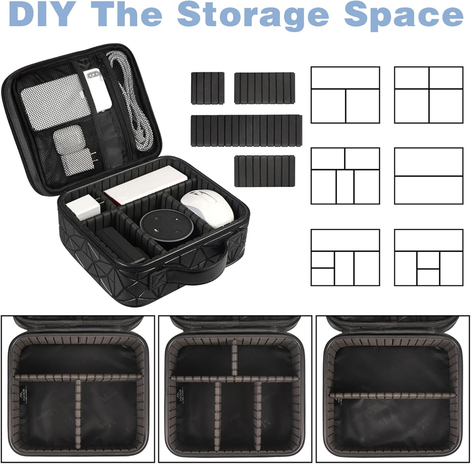 MATEIN Cable Organizer Bag, Waterproof Travel Electronic Storage with Adjustable Divider, Shockproof Portable Double Layer Tech Bags Carrying Case for Cord, Earbuds, Charger, SD Card, Tech Gifts image number 4