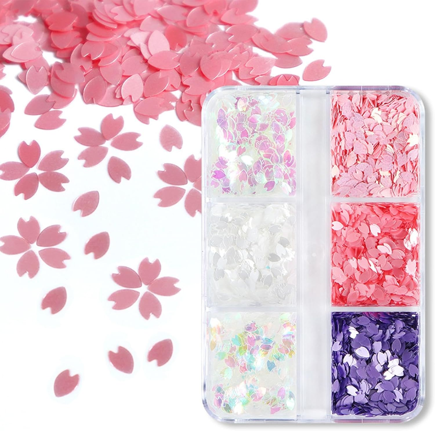 Flowers Nail Glitter | 6-Colors Cherry Blossoms Petals Sequins - Petals Glitter Flakes Set for Women Girls Summer Nail Decoration image number 6