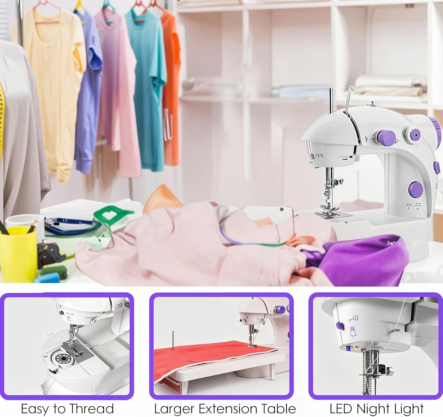 Amazon Sewing Machine, Basic Sewing Machine with Foot Pedal, Stitching Machine for Children10Pcs Sewing Kit, Dual Threads Electric Tacking Machine for Beginners [The Yellow Mango] (With Table + Kit) image number 1