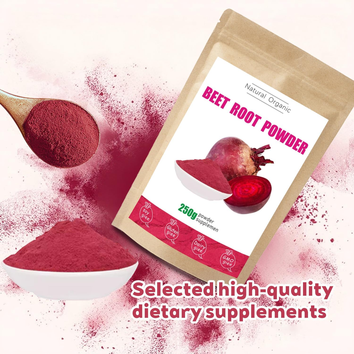 Organic Beet Root Powder - Non-Gmo Superfood for Smoothies & Baking | Nutrient-Dense Natural Vitality Support | Pure Powder with Essential Nitrates（250G） image number 3