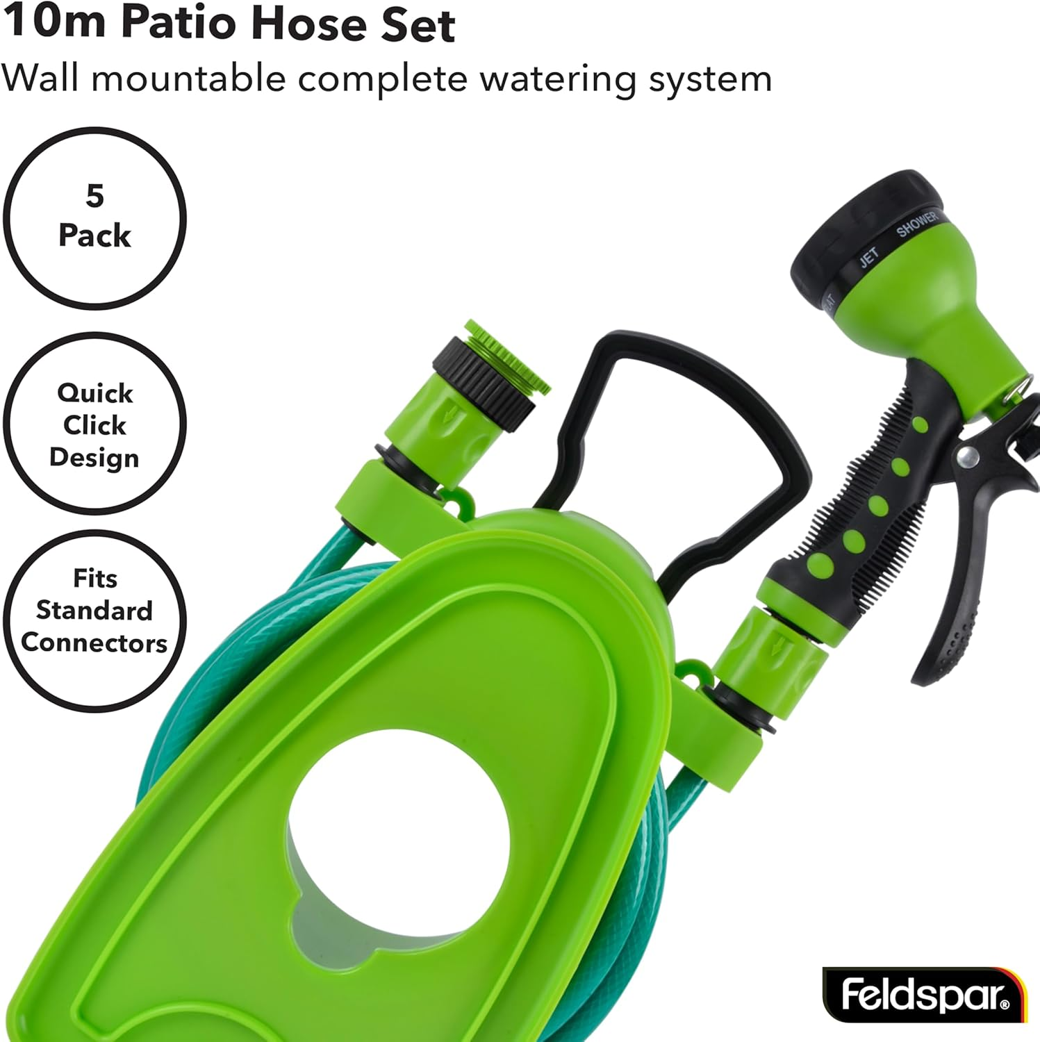 Feldspar Garden Mini Hose Reel 5-Pieces Set, 10 Meter Length