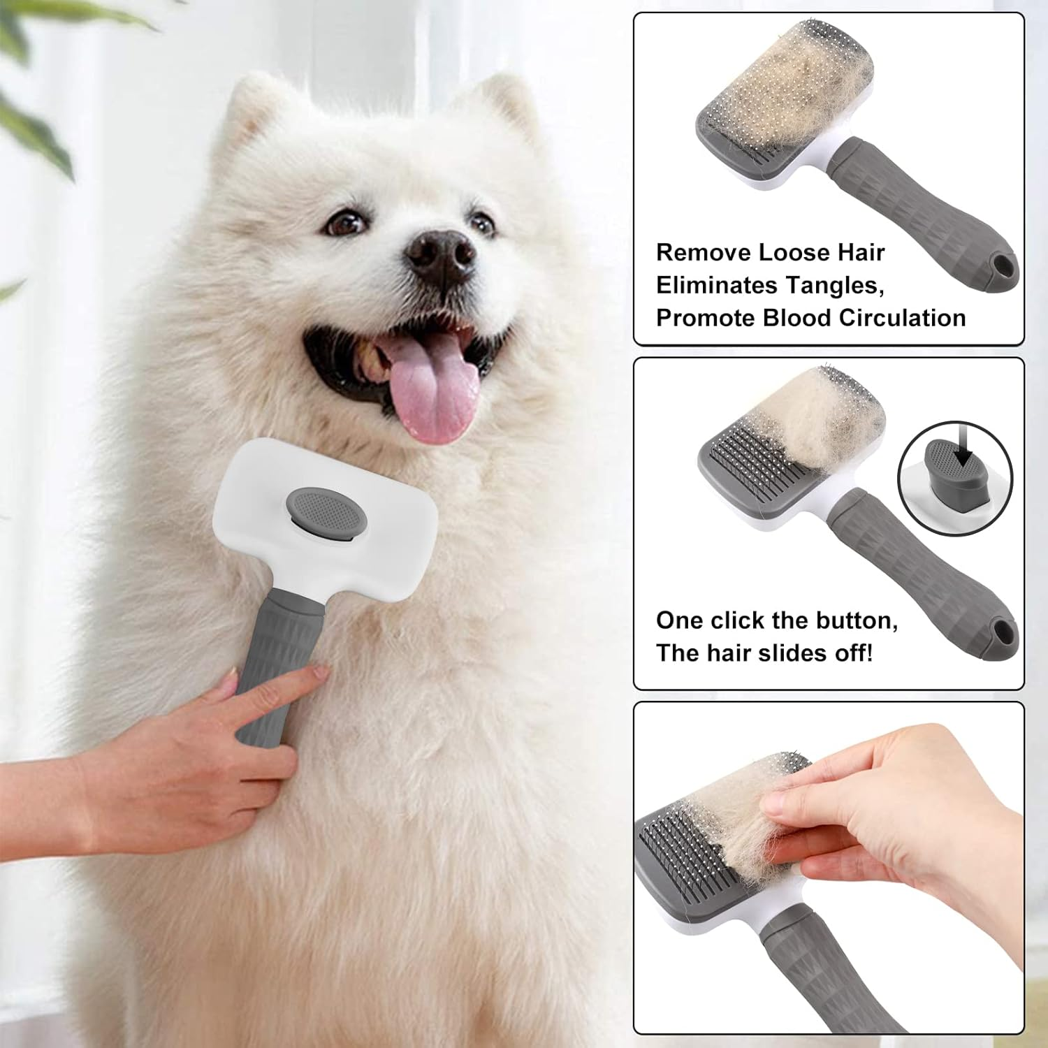 Dog Brush Cat Brush Grooming Comb,Self Cleaning Cat Dog Slicker Brushes with Smooth Handle,Pet Grooming Tool with Cleaning Button for Cat Dog Shedding Tools Cat Dog Massage Clean Tangled Brush image number 3