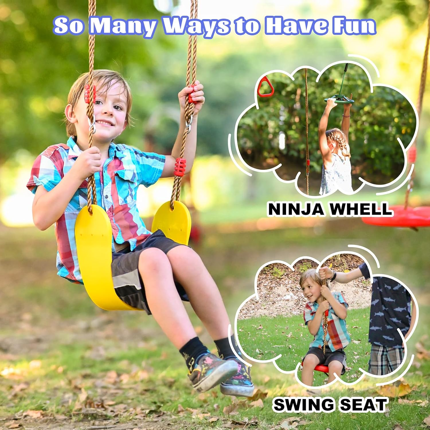 Ninja Warrior Obstacle Course for Kids, 2&times;56Ft Slackline Kit with 8 Ninja Accessories - Monkey Bar, Rope Ladder, Gymnastic Ring, Arm Trainer and Monkey Fist image number 3