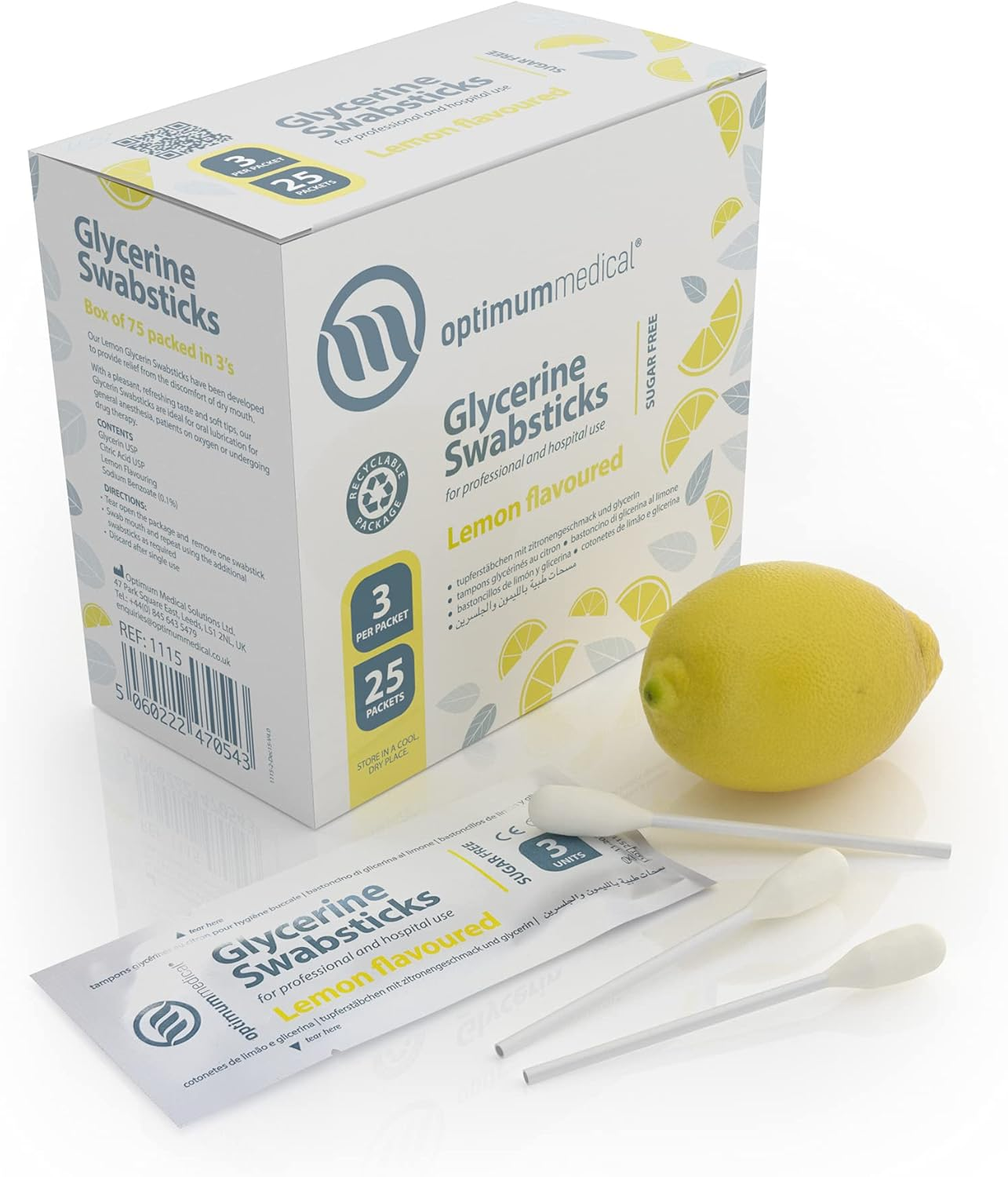 Optimum Medical Glycerin Swabsticks &ndash; Lemon or Blackcurrant Flavour Pleasant Tasting Sugar Free Swab Sticks (Lemon - Box of 75) image number 2