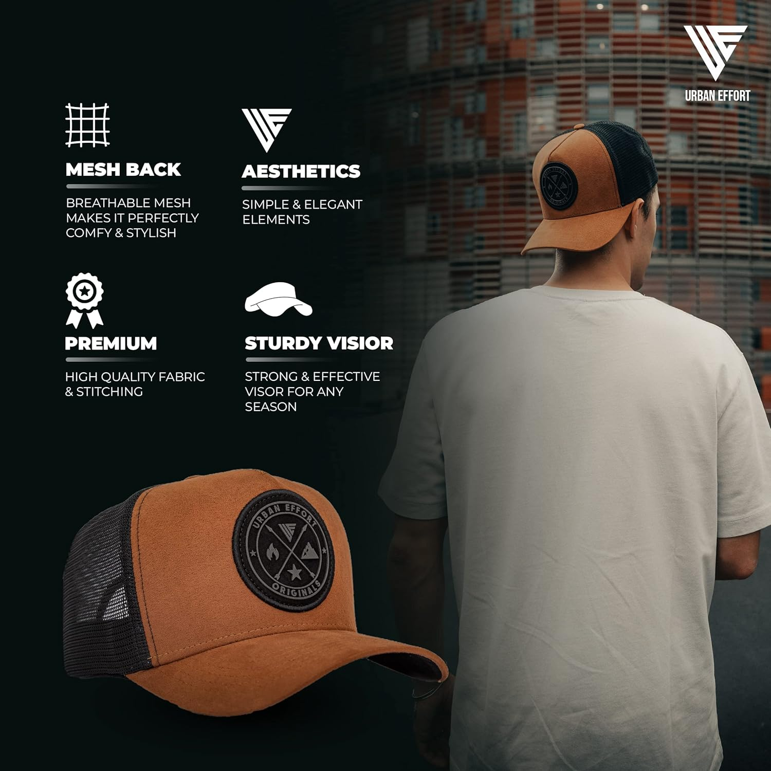 Urban Effort Mesh Back Cap - for Men and Women Baseball Hat 5-Panel Trucker Hat - Great Snapback Closure for Hunting & Hiking image number 6