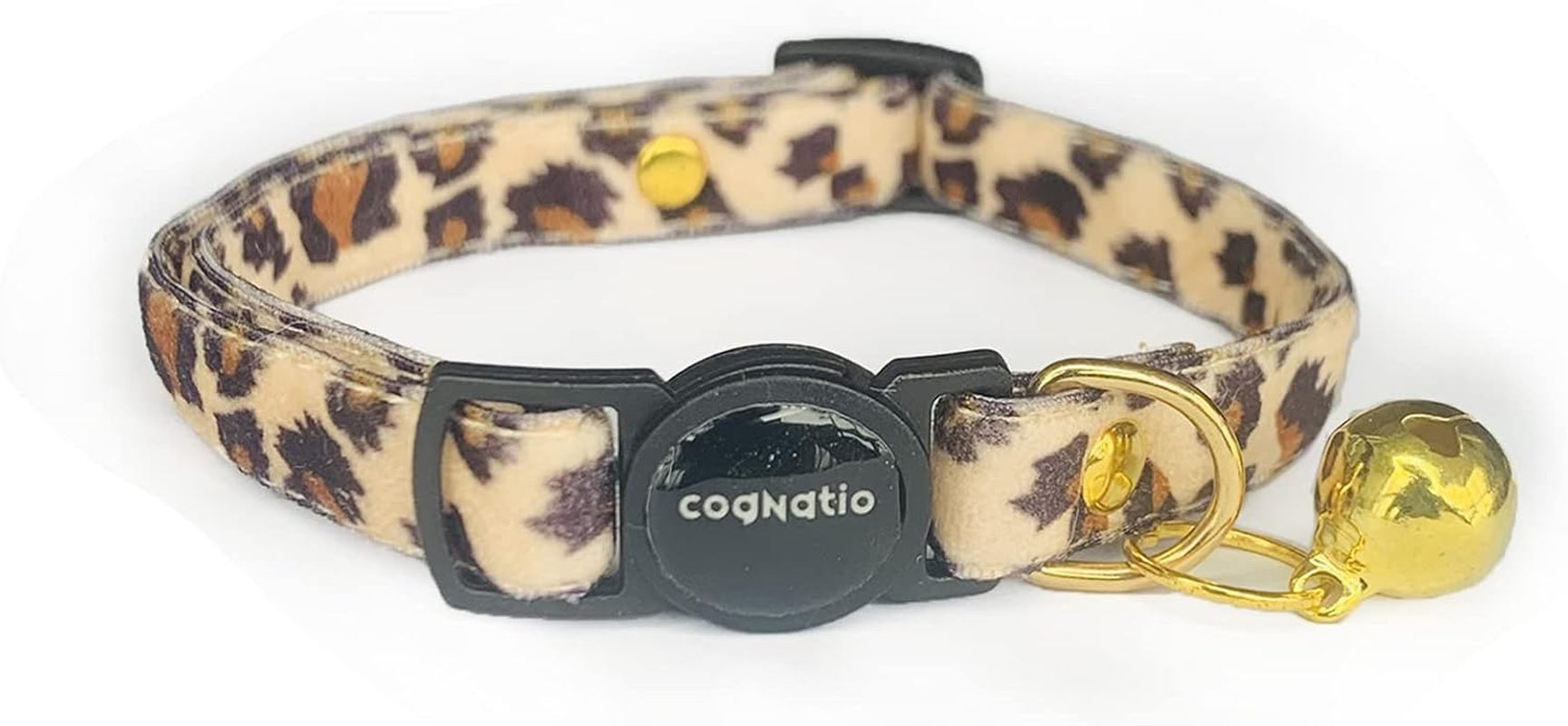 Cognatio Safety Quick Release Cat Collars,Double Velvet with Bell Available in a Range Colours from Velvet Ribon,Purfect for Your Kitty (20-30 Cm, Leopard) image number 3