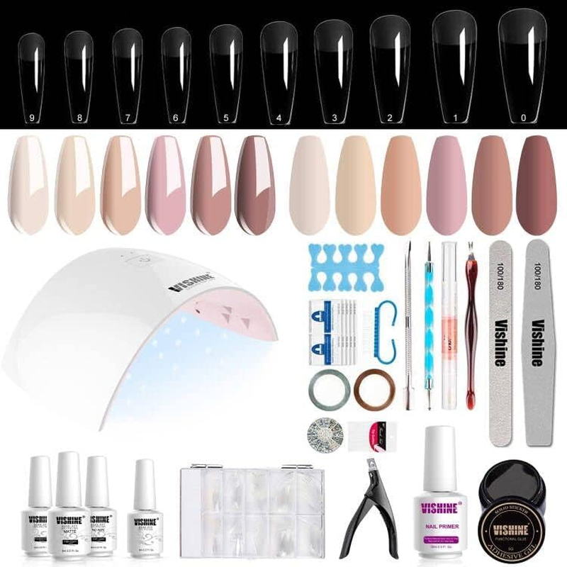 Vishine Gel Nail Polish Starter Kit Upgraded 36W UV LED Nail Lamp Speed Nail Dryer Manicure Tools Set of 6 Nude Apricot Skin Neutral Colors Gel Polish Base and Top Coat #QD11 image number 1