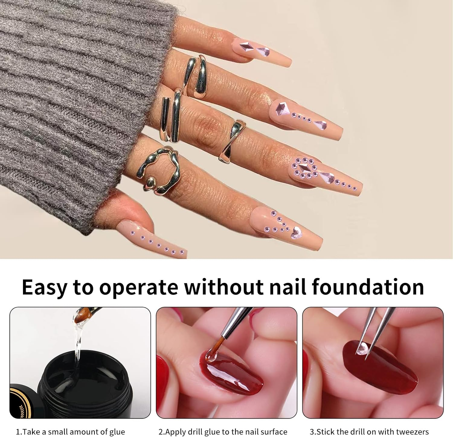 Nail Rhinestones Nail Art Gems Crafts Crystals Glass Decorations Set Ab Rhinestones Flatback Design Face Clothes Shoes Decor Diy Acrylic Nail Art Decoration(Pink) image number 6