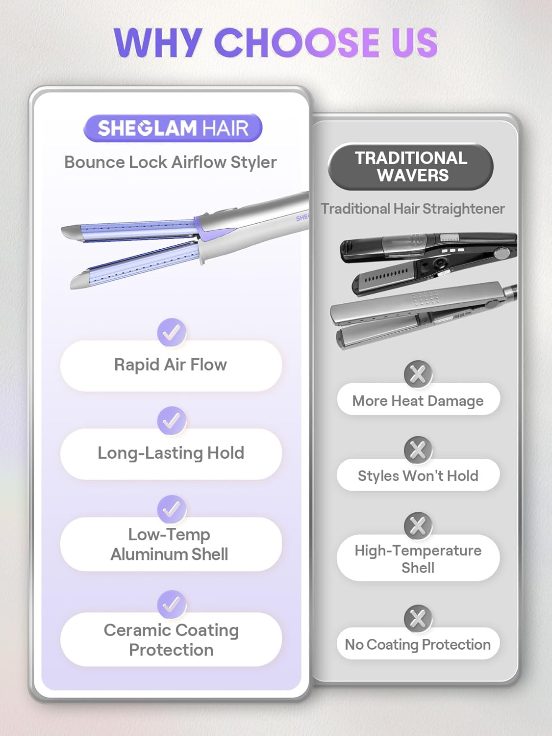 SHEGLAM Cold Air Straightener Comb with 360&deg; Air Flow Styler Curling Iron, Hair Straightener with Cooling Air Valves for Long-Lasting Hairstyle, 4 Temperature Levels, Dual Tension image number 1